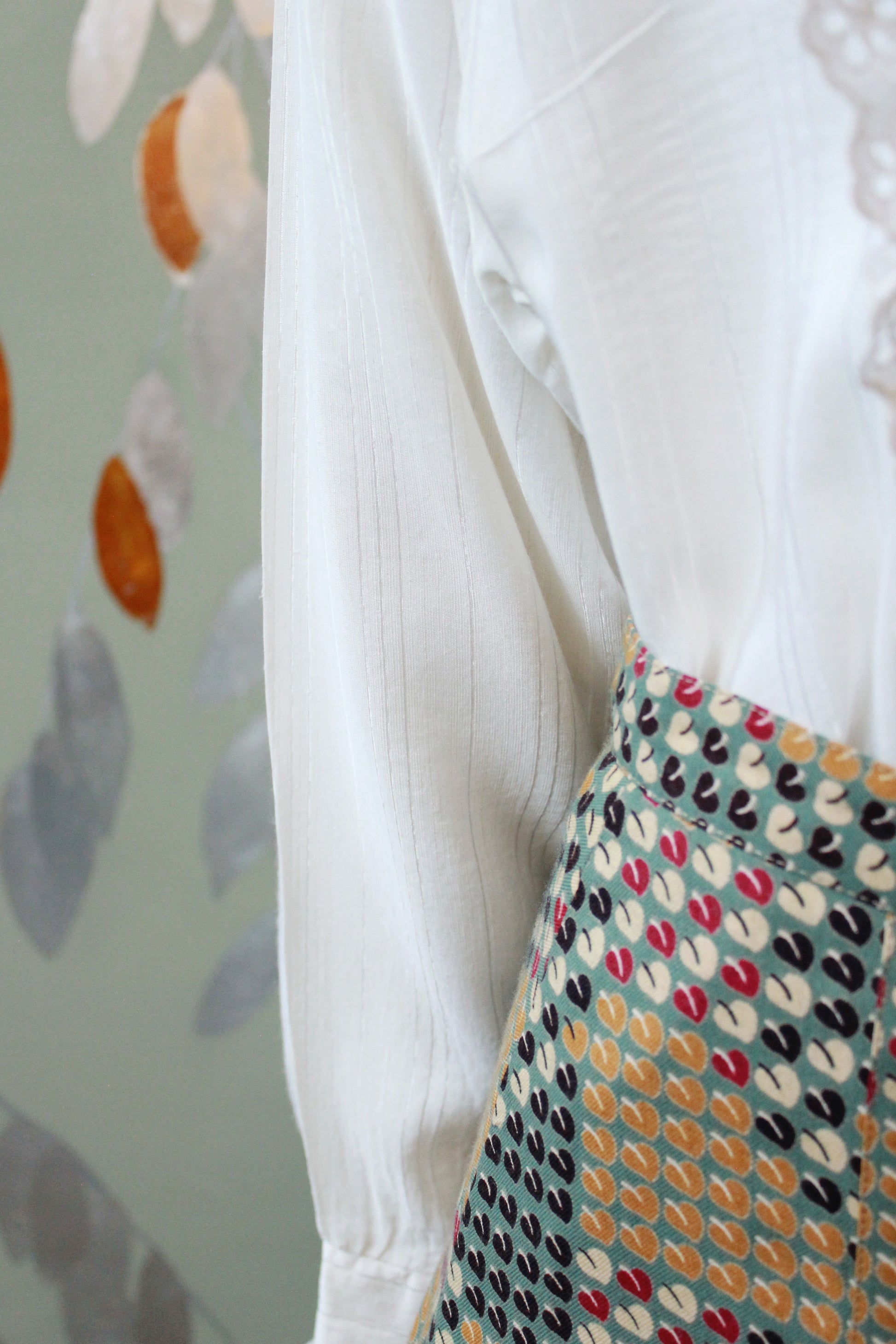 1990s Long Sleeve Blouse With Oversized Ruffle Broderie Yoke, XL