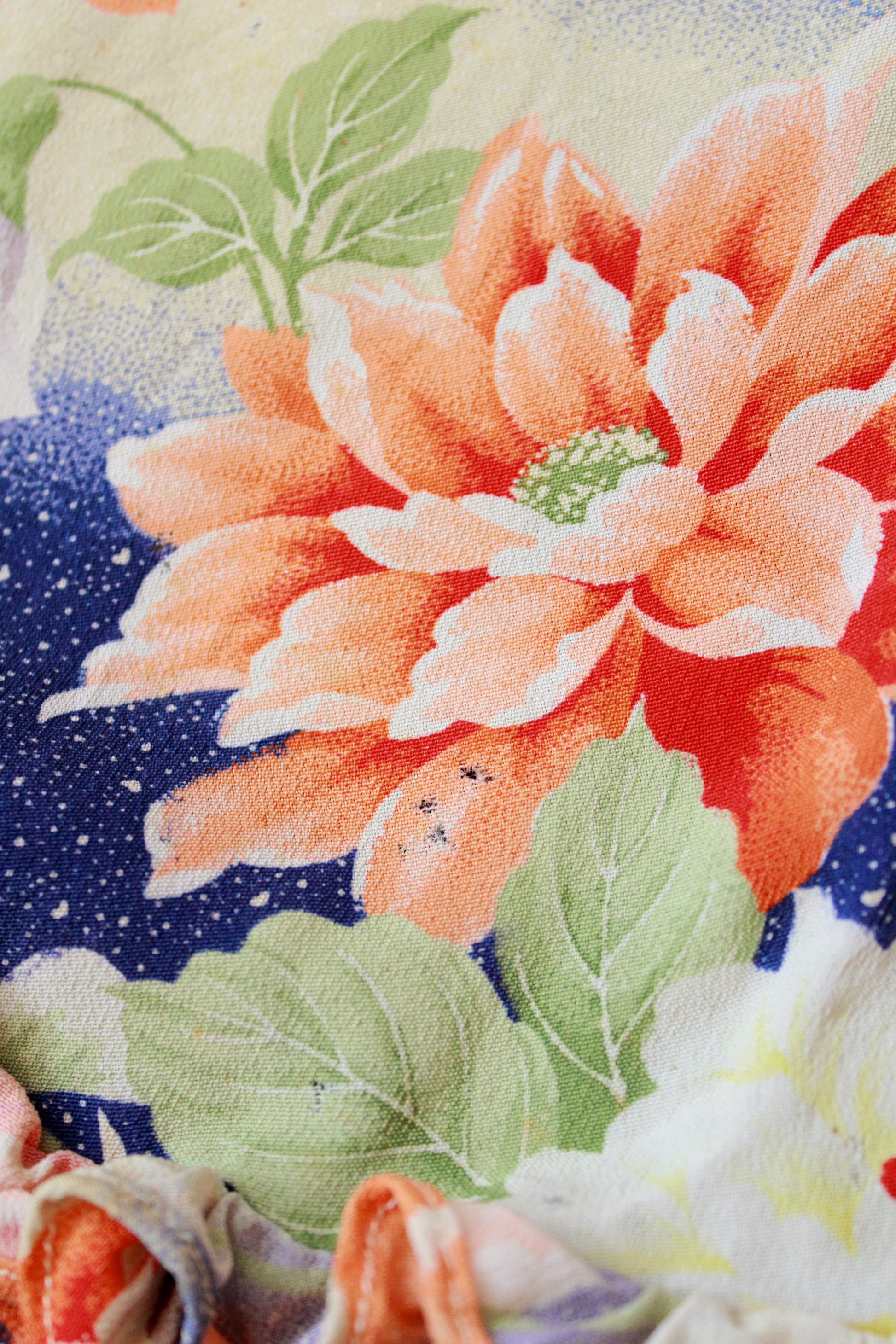 1930s Bias Cut Yellow And Orange Floral Gown With Train, Small