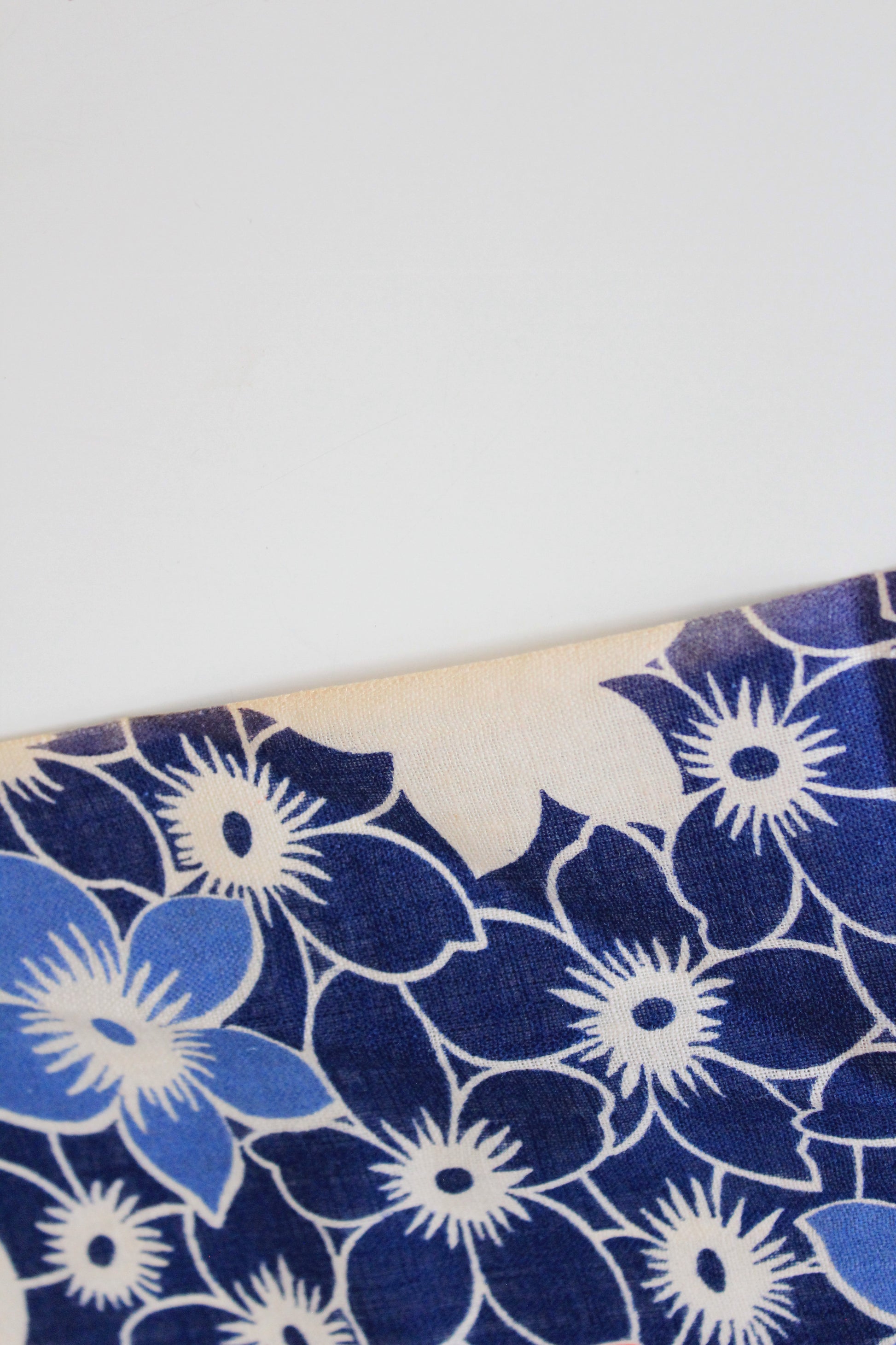 1940s Blue/White/Orange Repeating Flower Cotton Fabric, 6.75 Yards