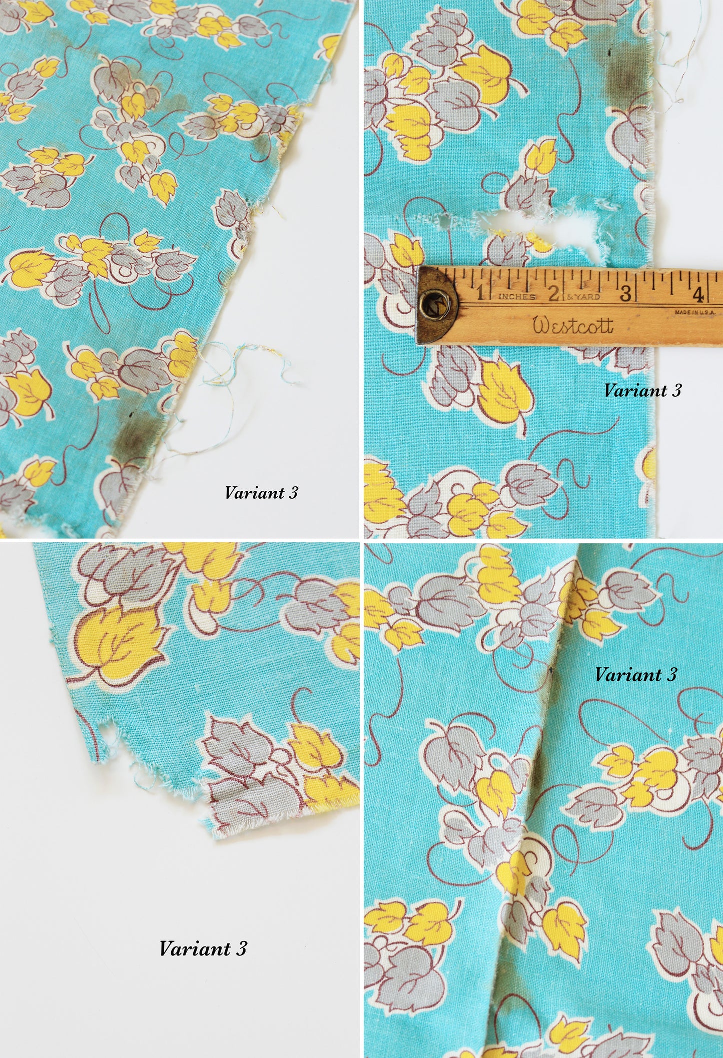 1940s Teal, Yellow And Grey Floral Feedsack, Summer Sewing/Quilting Fabric