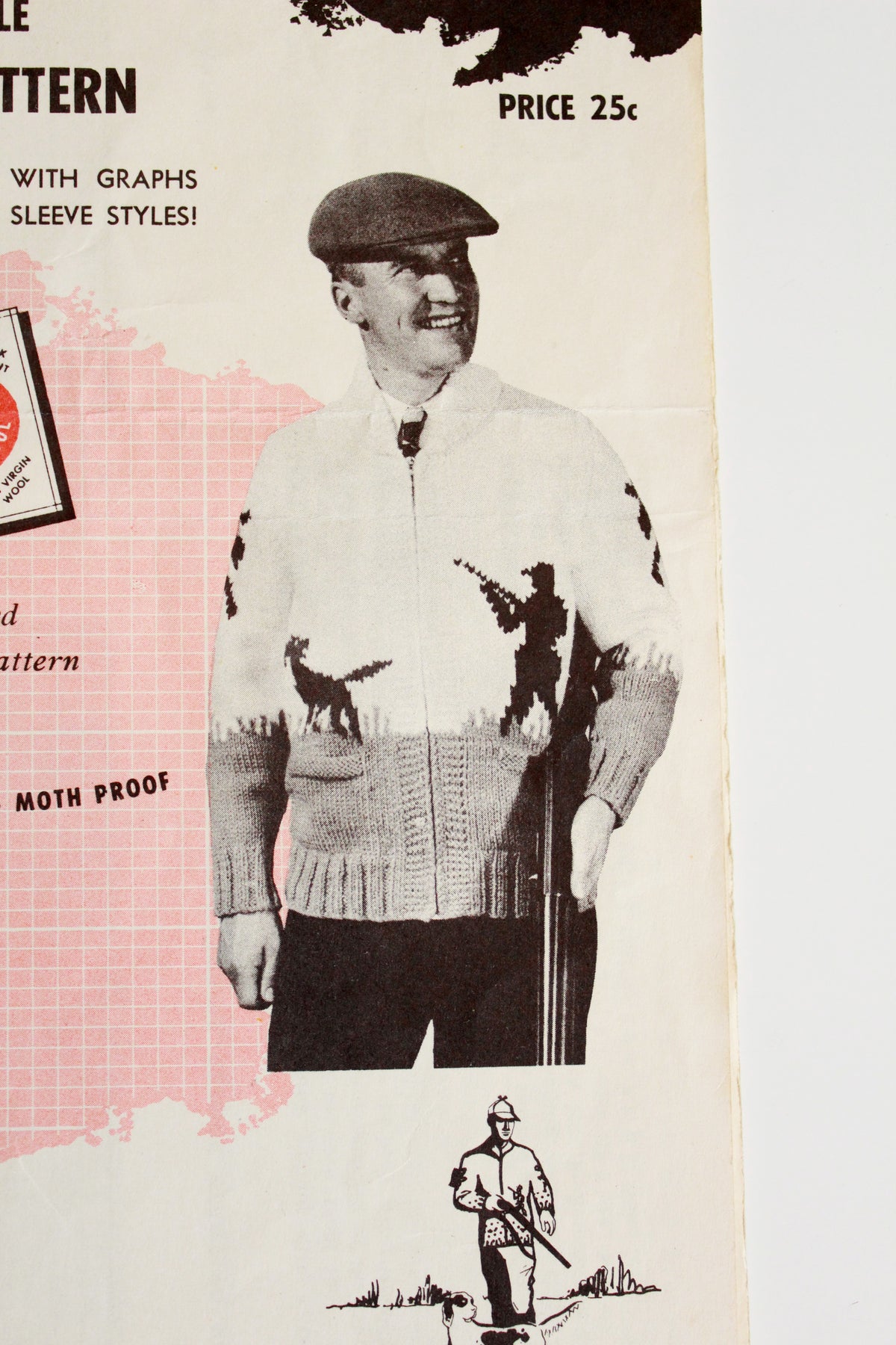 1950s Mary Maxim Mens 4 ply Kitting Pattern 432, The Pheasant Hunt Cardigan