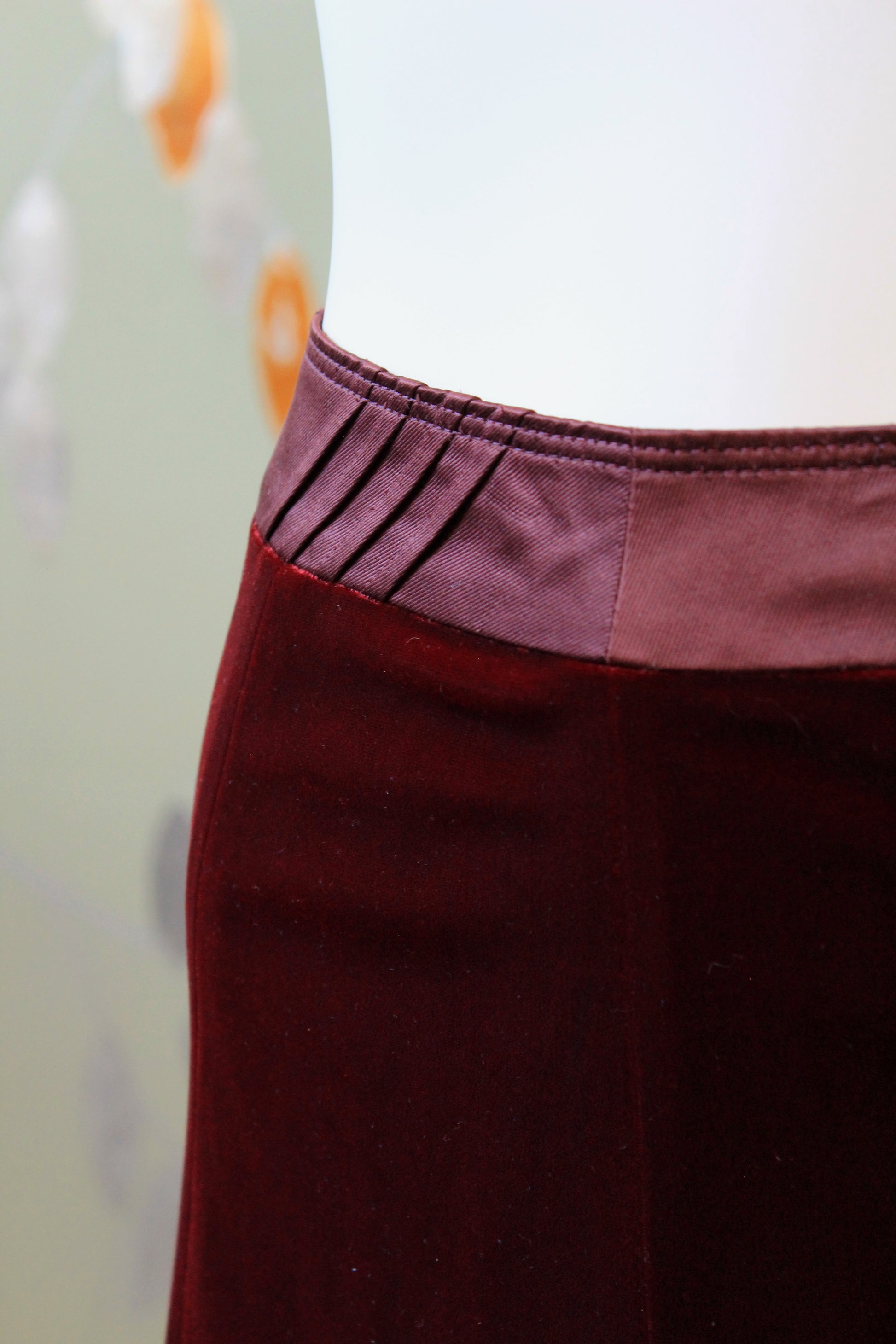 Early 2000s Burgundy Velvet Skirt Suit Set With Decorative Clasp, Small