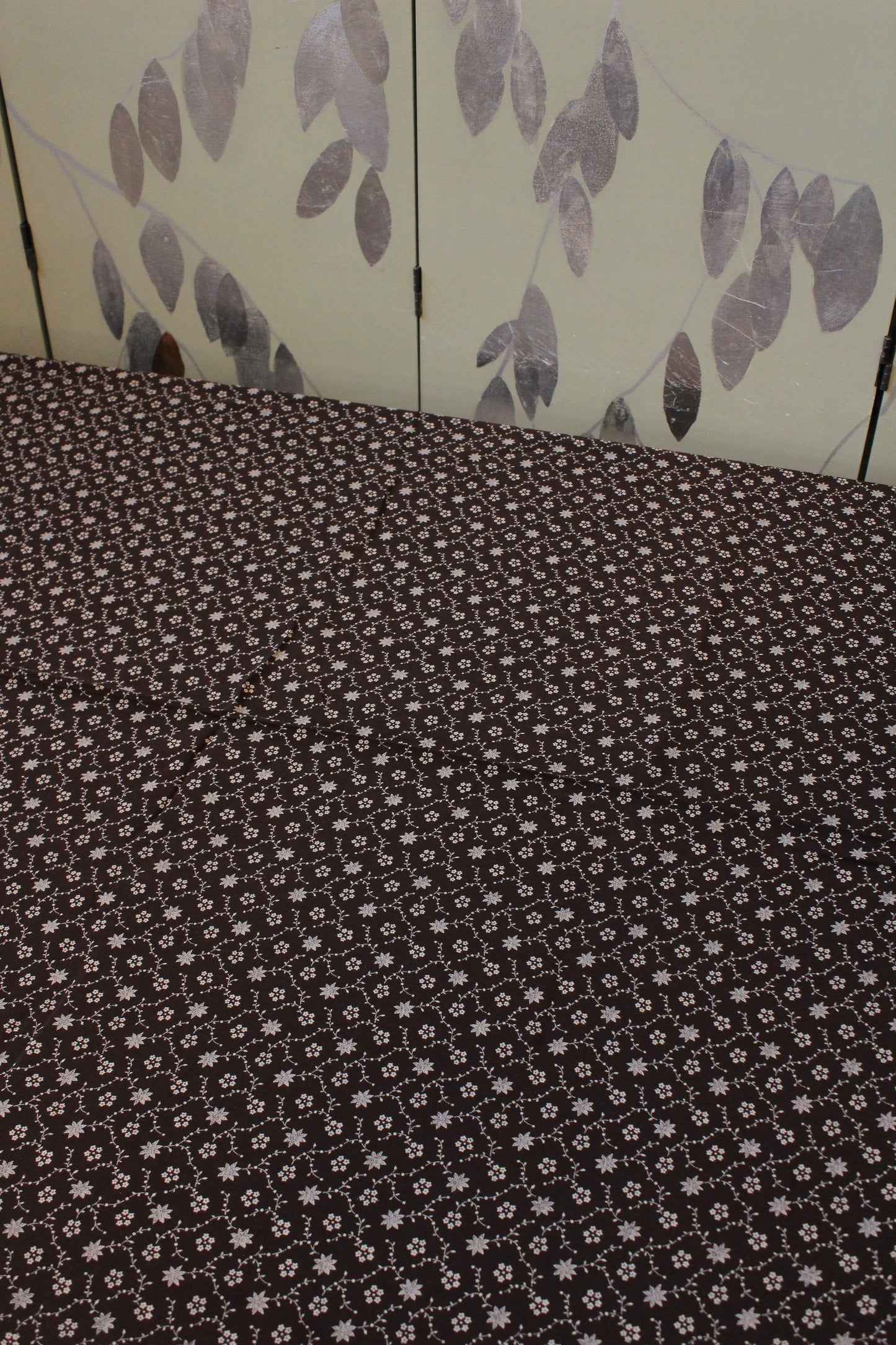 1930s Chocolate Brown And Taupe Floral Rayon Fabric, 4 Yards