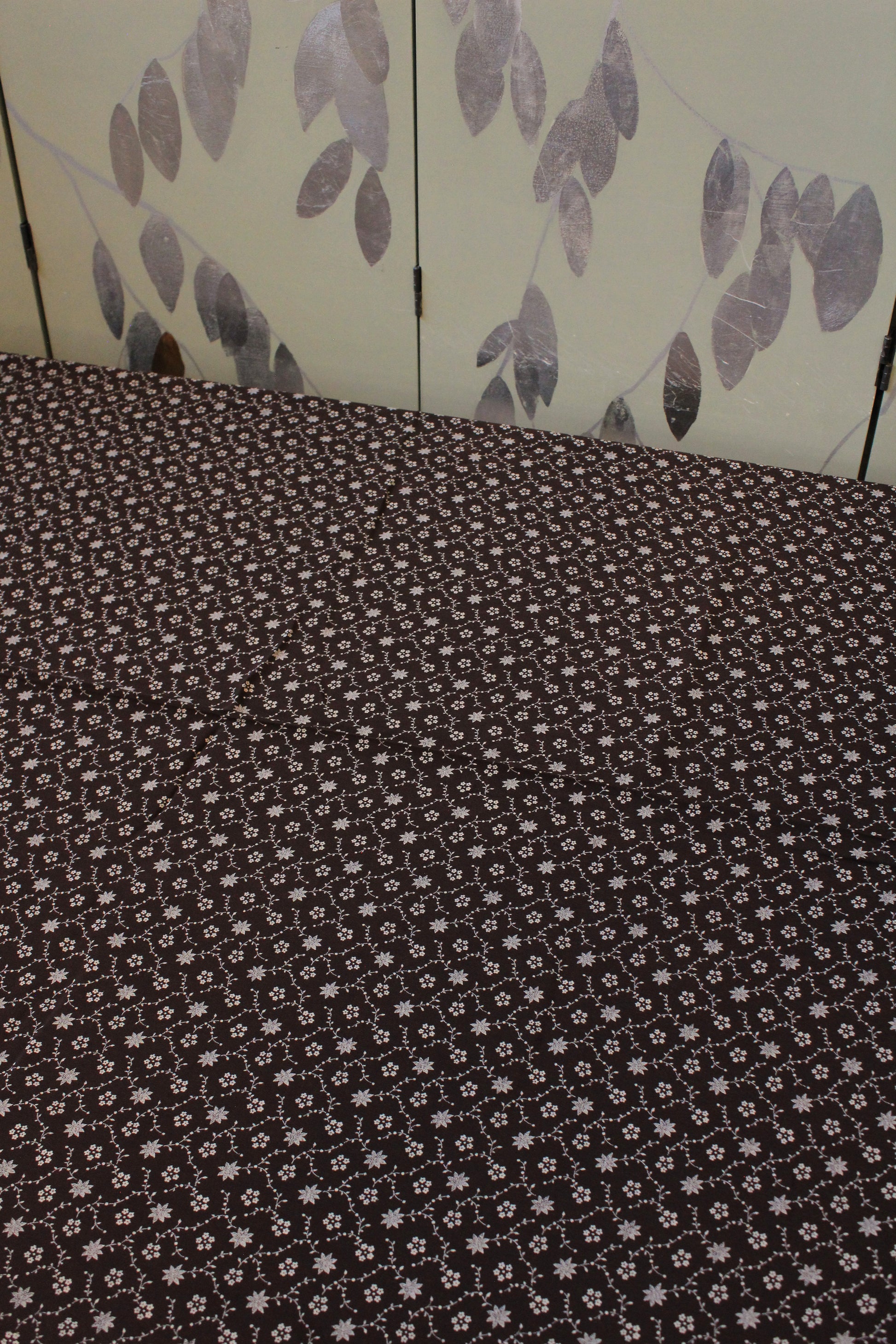 1930s Chocolate Brown And Taupe Floral Rayon Fabric, 4 Yards
