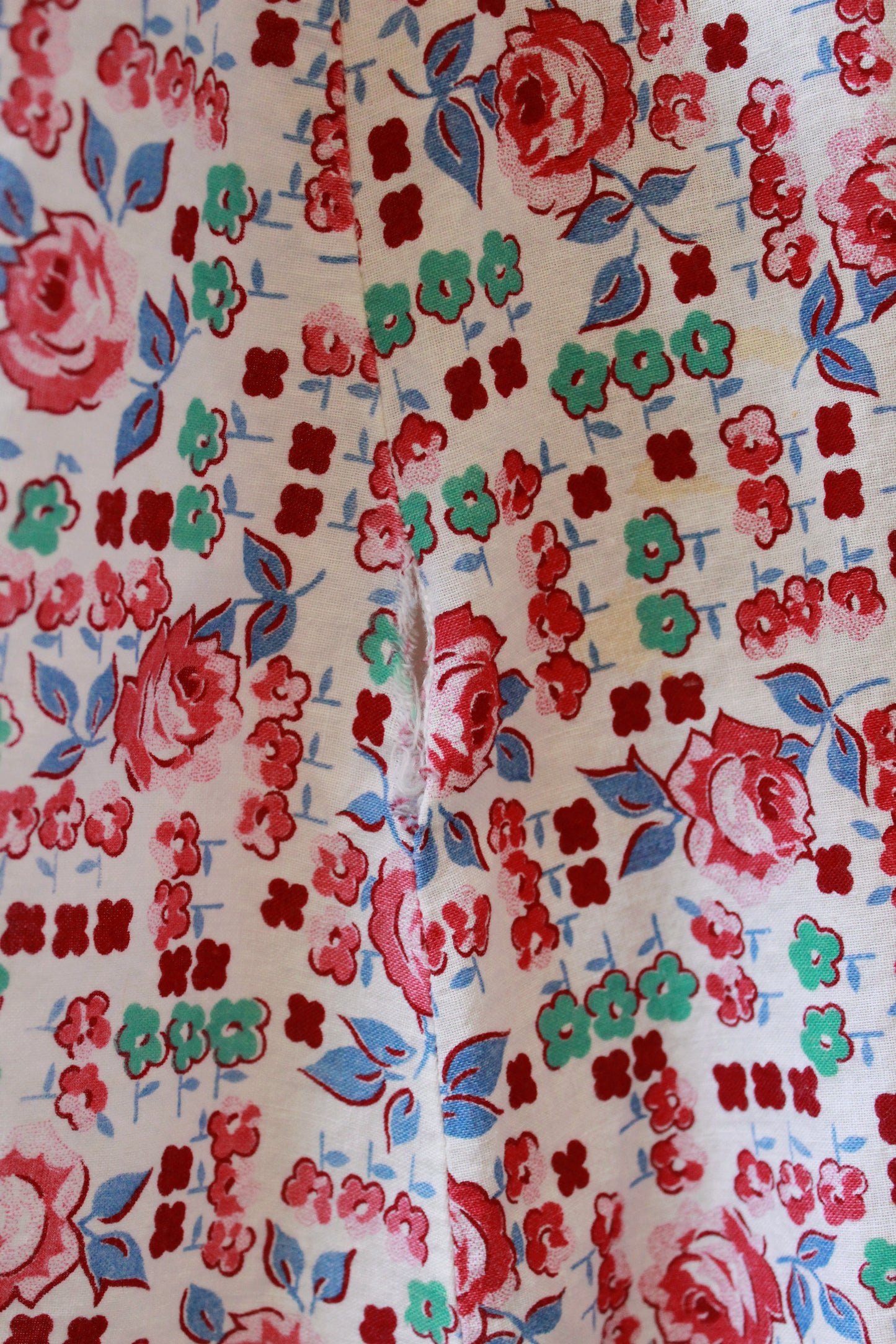 1940s  Floral Cotton Wrap House Dress With Embroidery, Medium