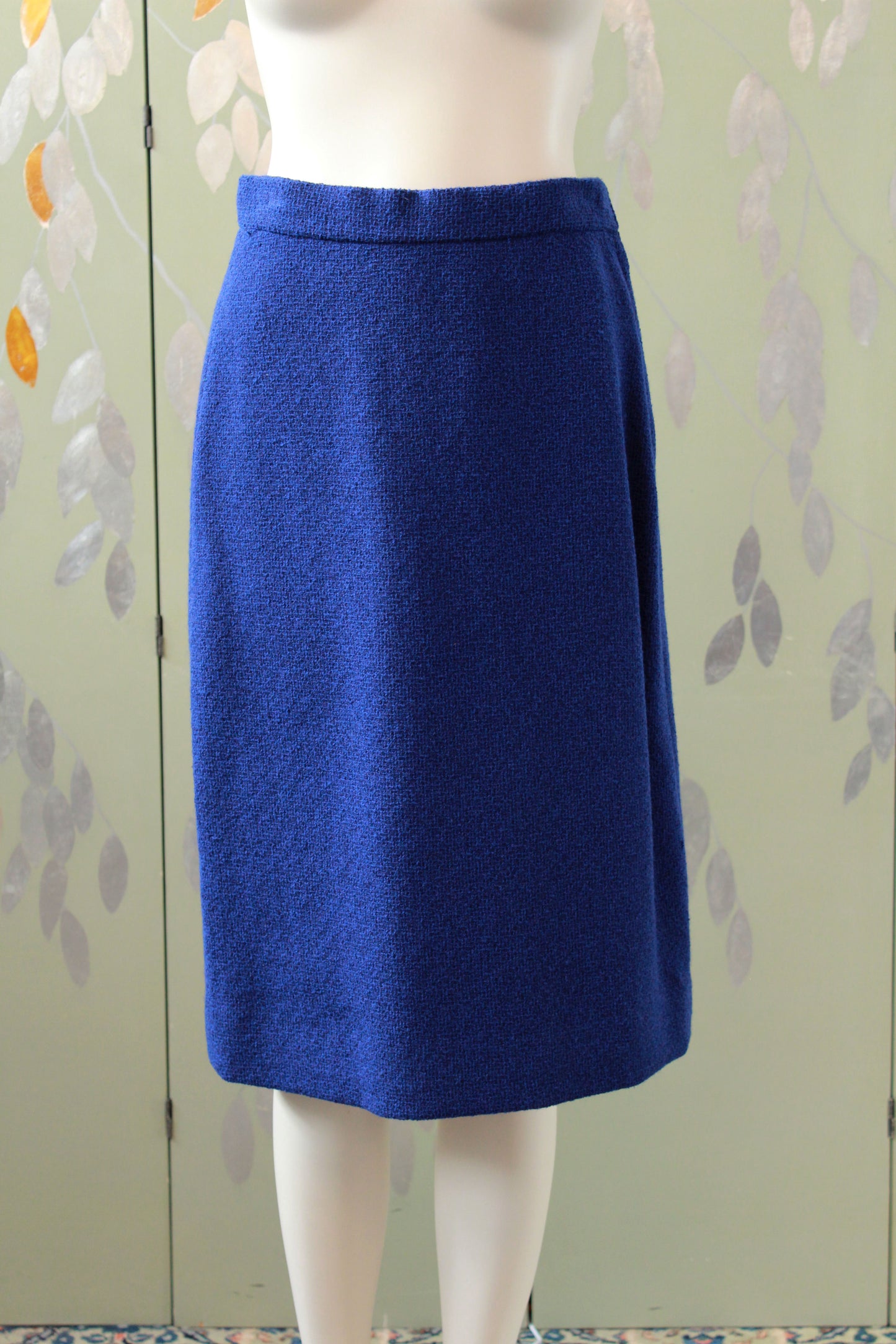 Vintage 1960s Royal Blue Mod Skirt Set With Round Buttons, Small