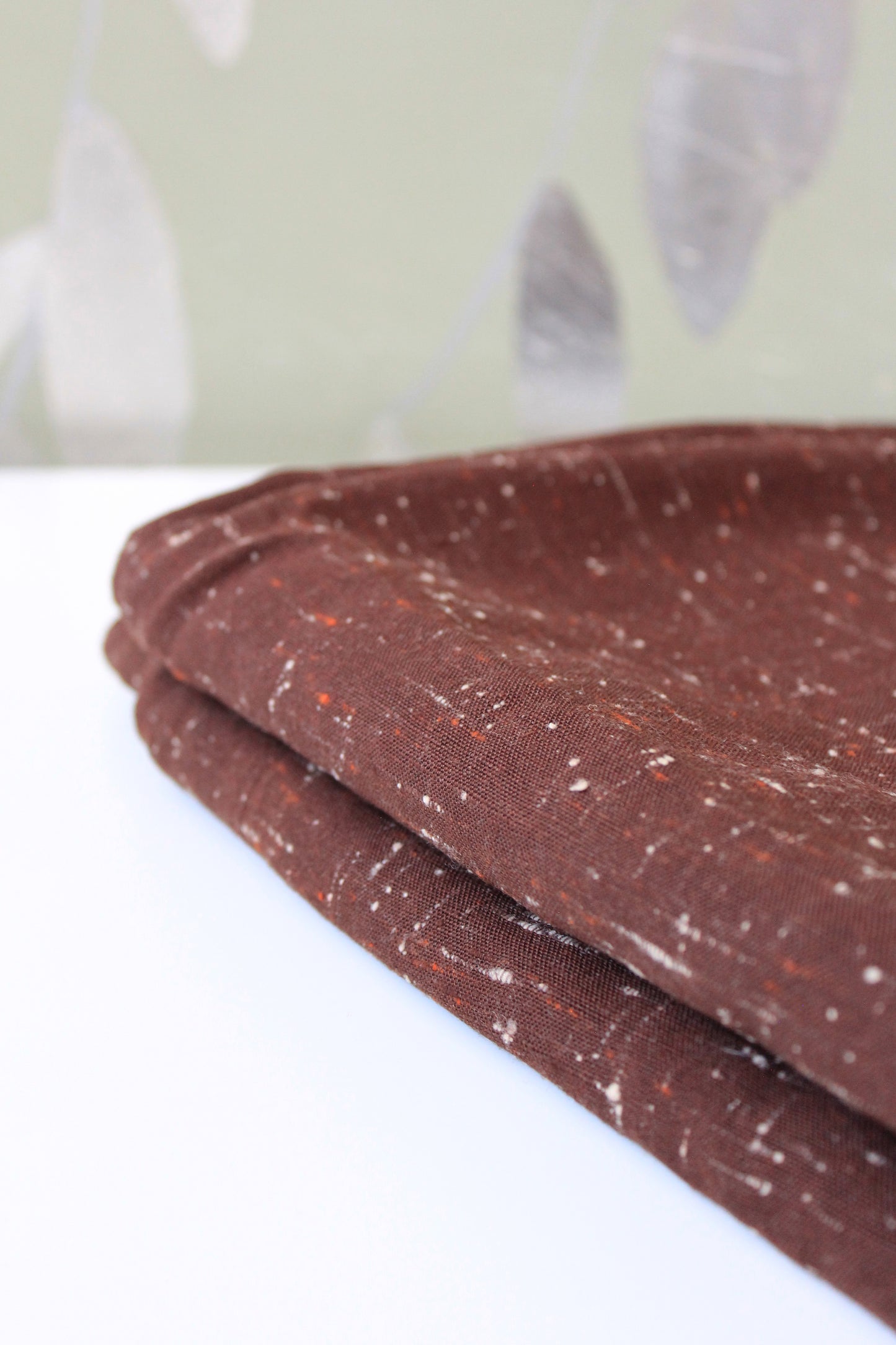 1920s Brown Tweed Sewing Fabric With Orange And White, 1.7 Yards