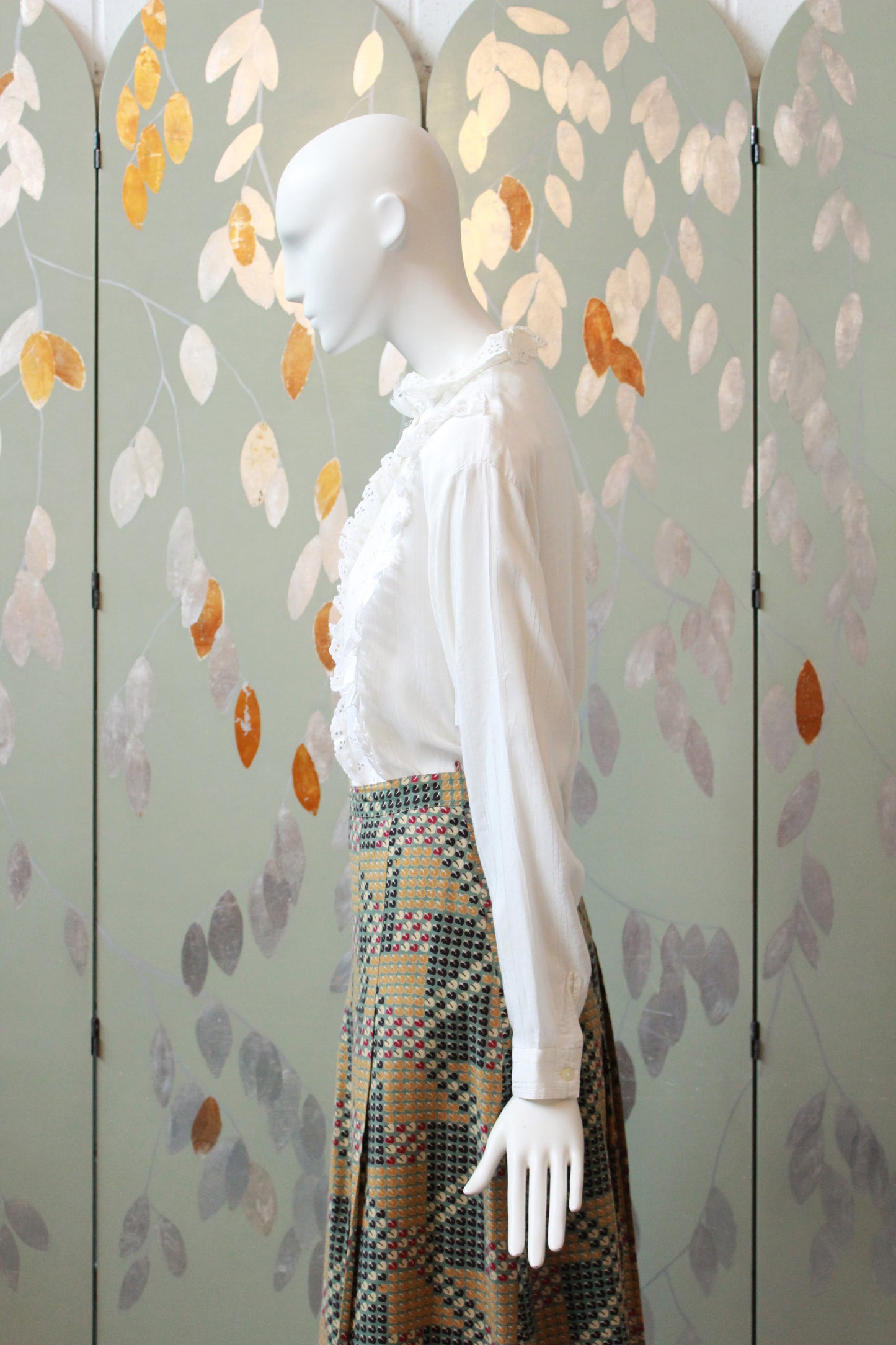 1990s Long Sleeve Blouse With Oversized Ruffle Broderie Yoke, XL