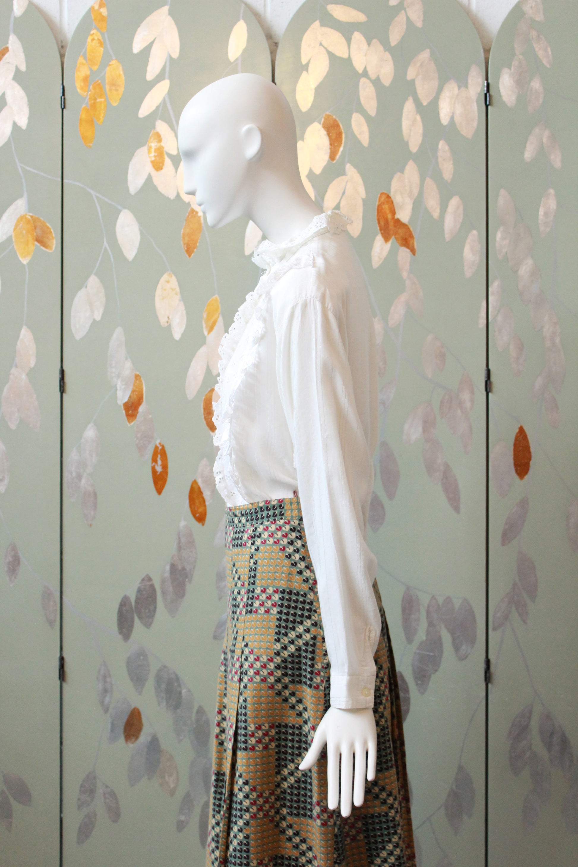 1990s Long Sleeve Blouse With Oversized Ruffle Broderie Yoke, XL