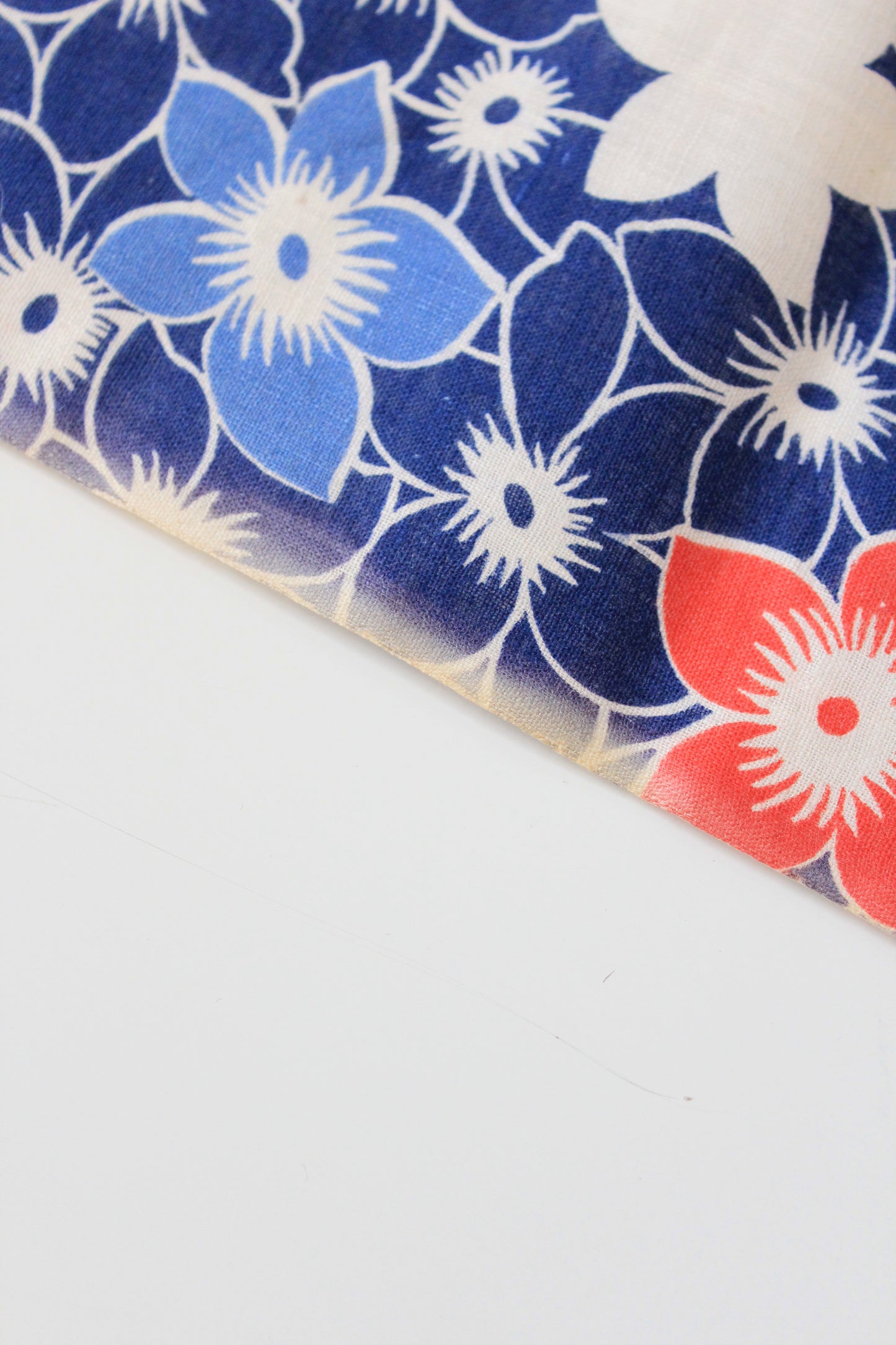 1940s Blue/White/Orange Repeating Flower Cotton Fabric, 6.75 Yards