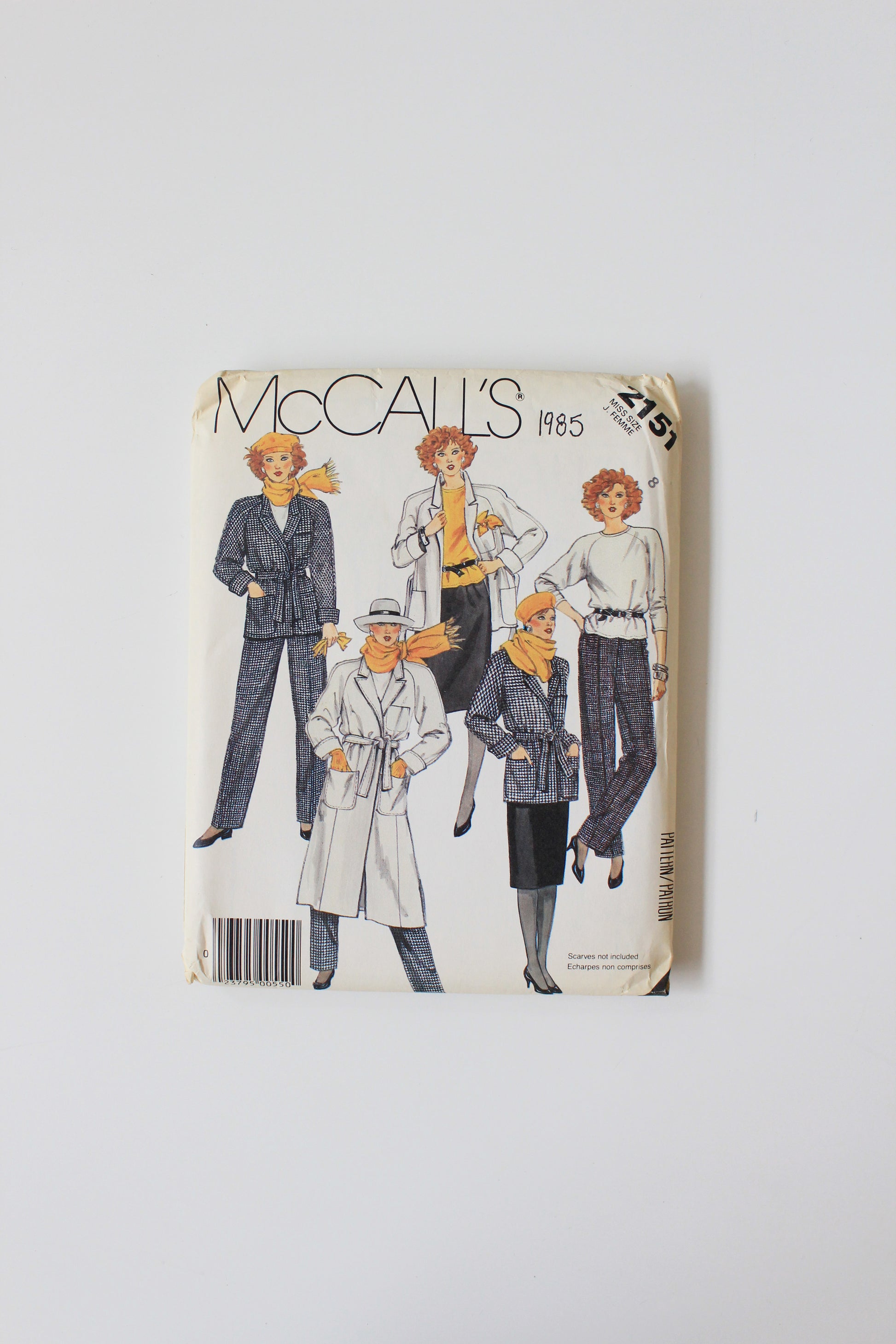 1980s Coat/Jacket With Matching Pants/Skirt McCall's 2151 Sewing Pattern, Uncut Size 8
