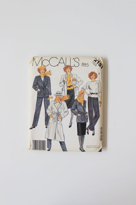 1980s Coat/Jacket With Matching Pants/Skirt McCall's 2151 Sewing Pattern, Uncut Size 8