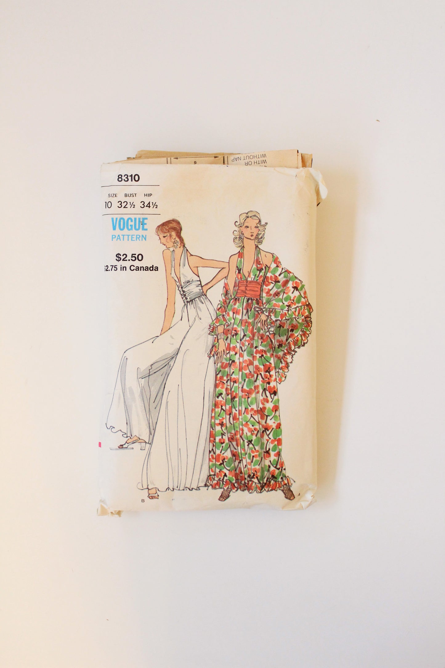 1970s Deep V Dress Vogue 8310 Sewing Pattern, Complete, Multiple Size 10 and 12
