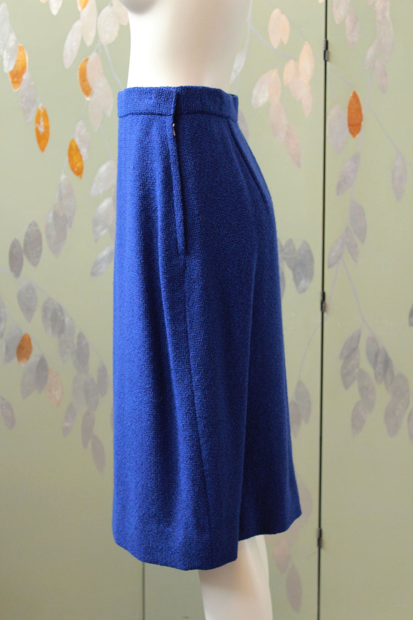 Vintage 1960s Royal Blue Mod Skirt Set With Round Buttons, Small