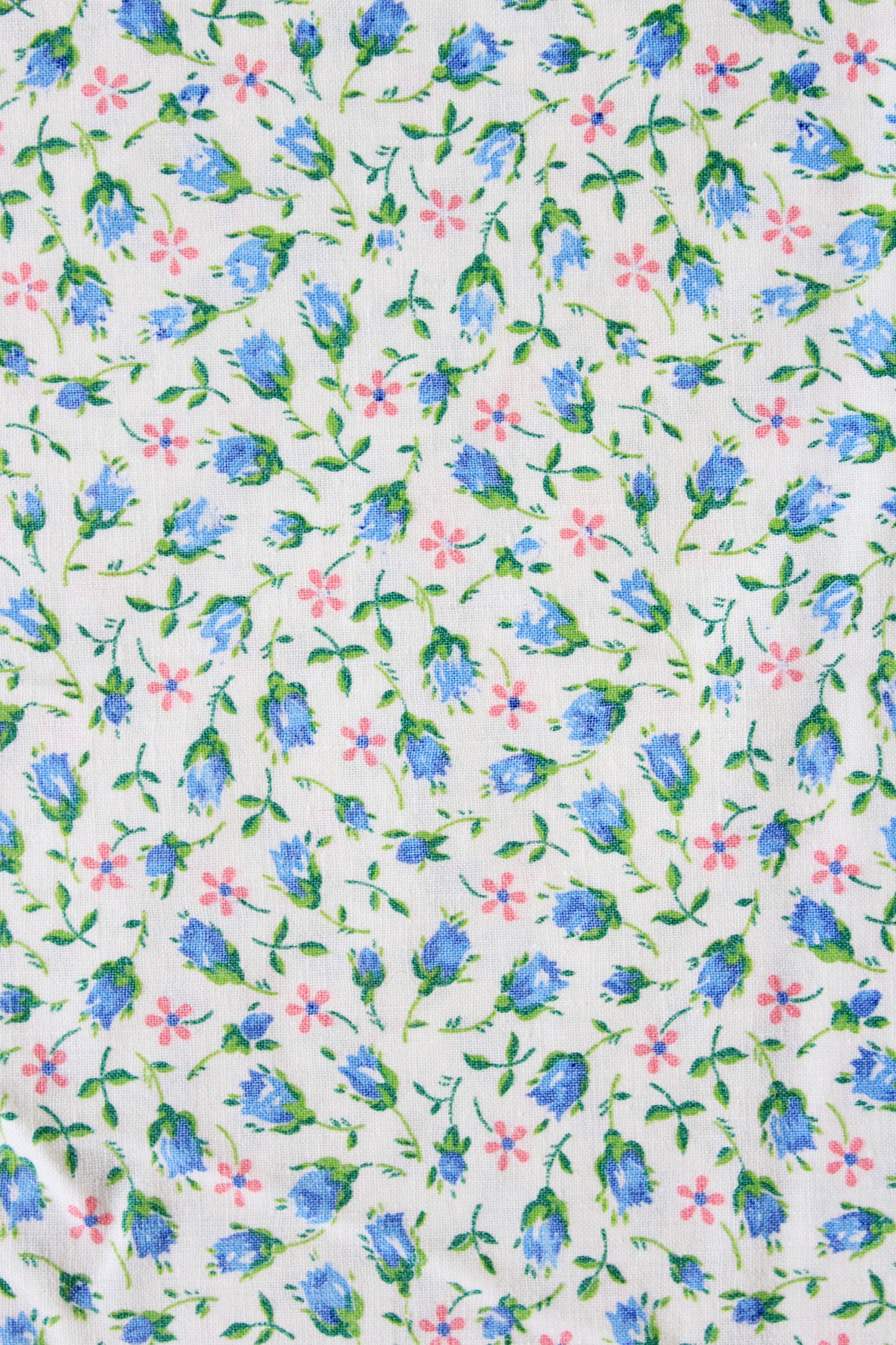 1950s White Pink/Blue Tulip Cotton Duvet Cover Sewing Fabric, Twin Bed, 4.6 yards