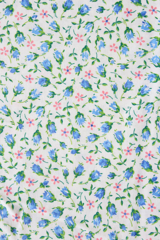 1950s White Pink/Blue Tulip Cotton Duvet Cover Sewing Fabric, Twin Bed, 4.6 yards