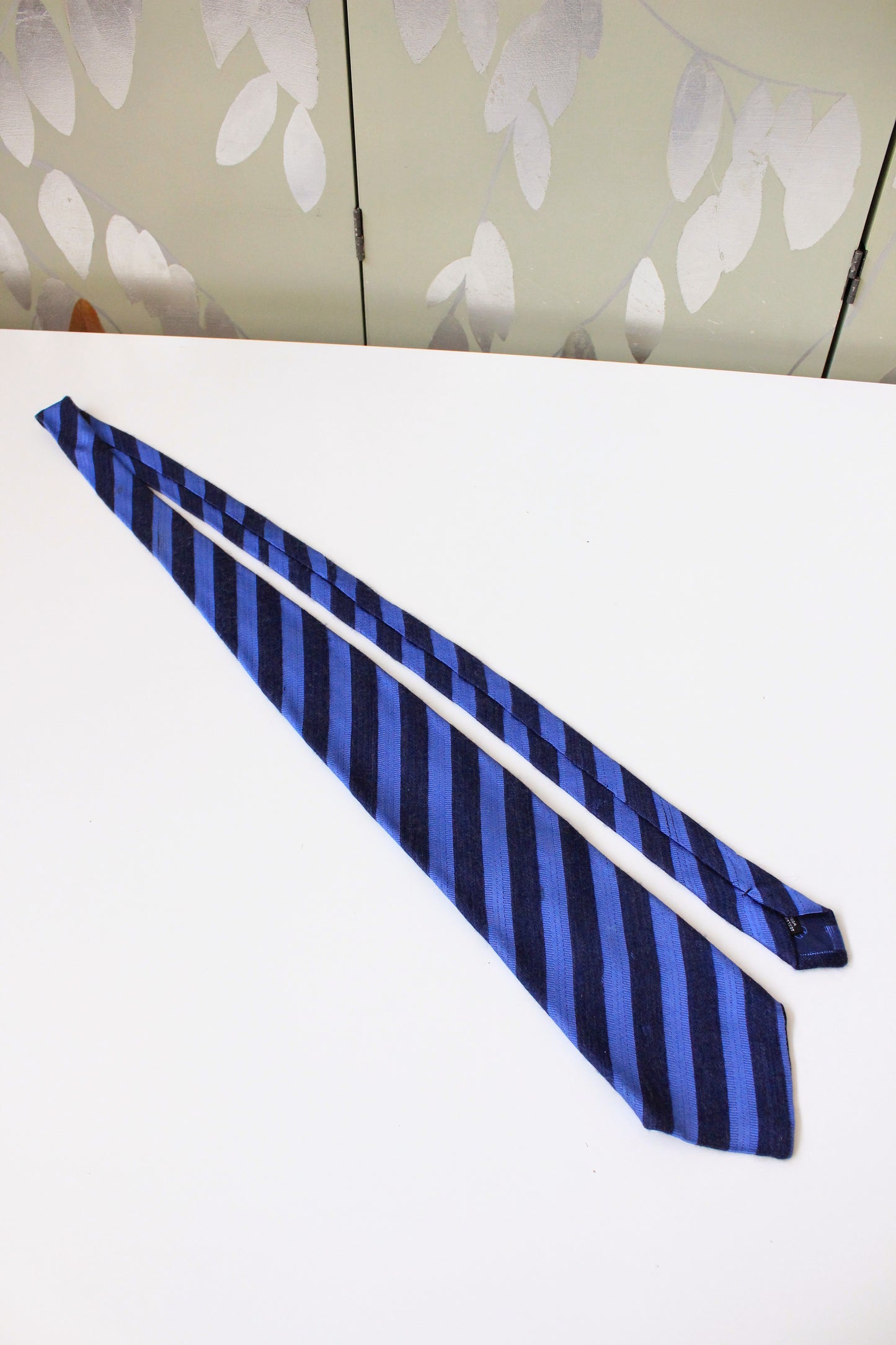 1990s Valentino Blue Striped Silk And Wool Designer Tie