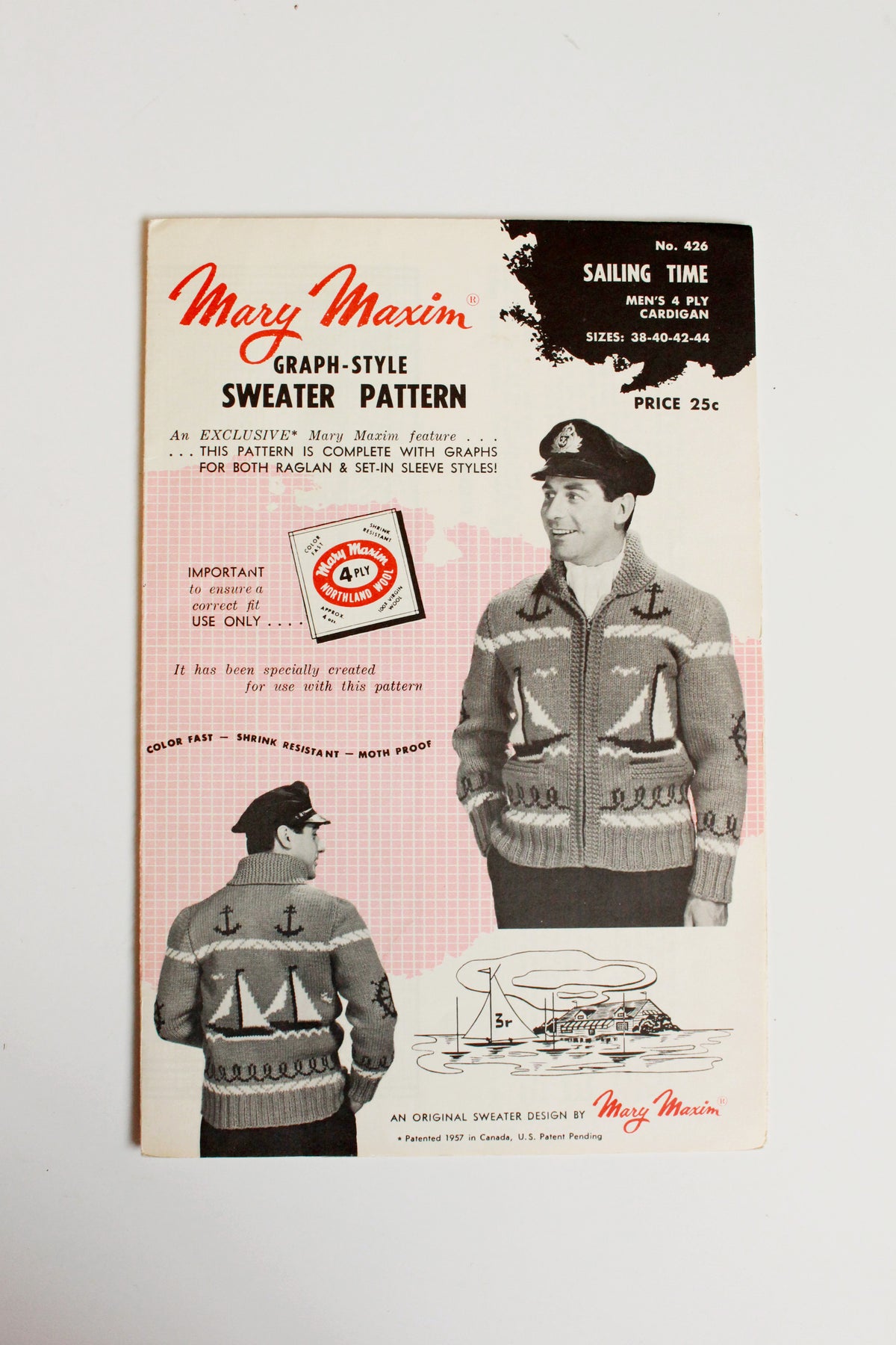 1950s Mary Maxim Mens 4 ply Kitting Pattern 426, Sailing Time 
