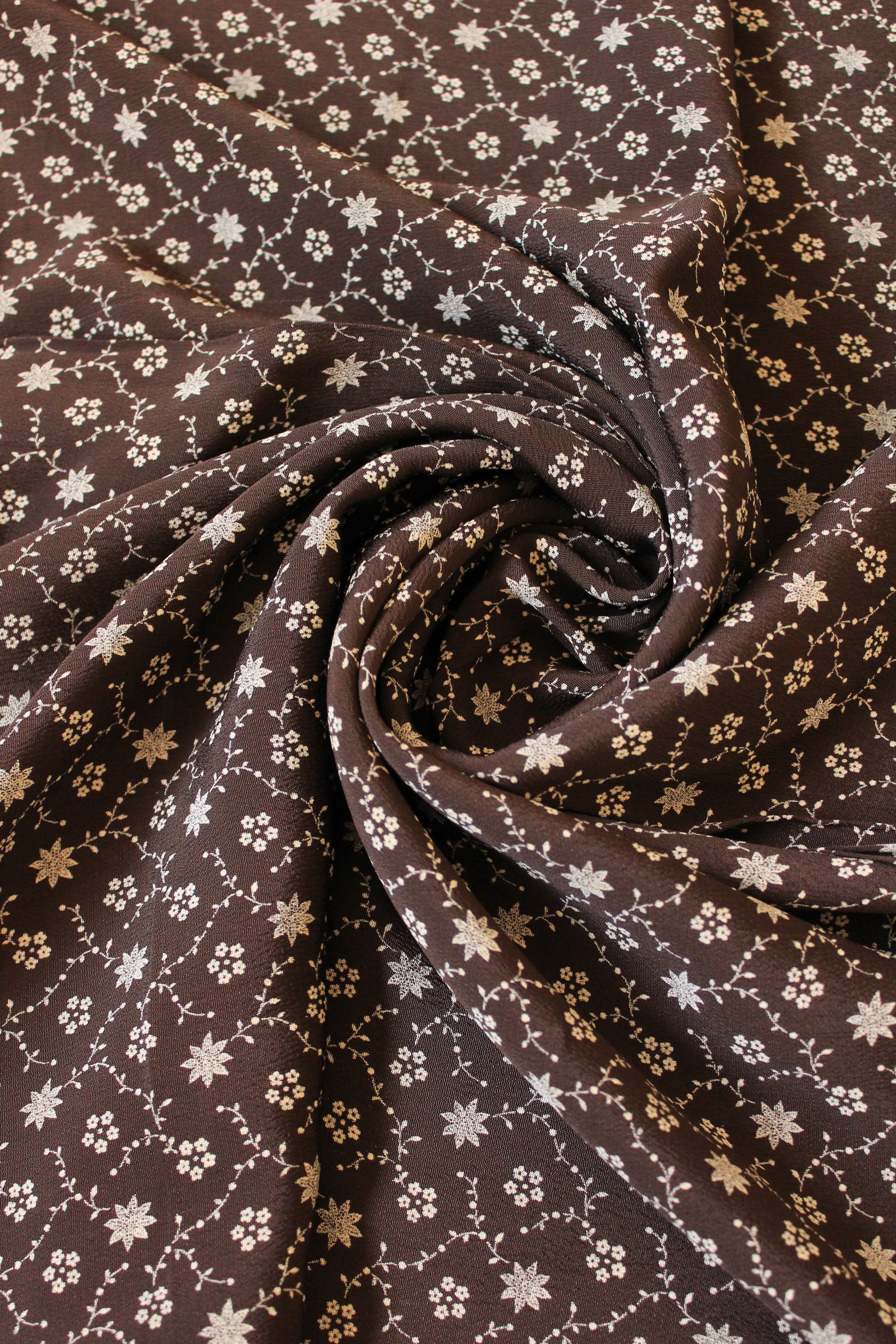 1930s Chocolate Brown And Taupe Floral Rayon Fabric, 4 Yards