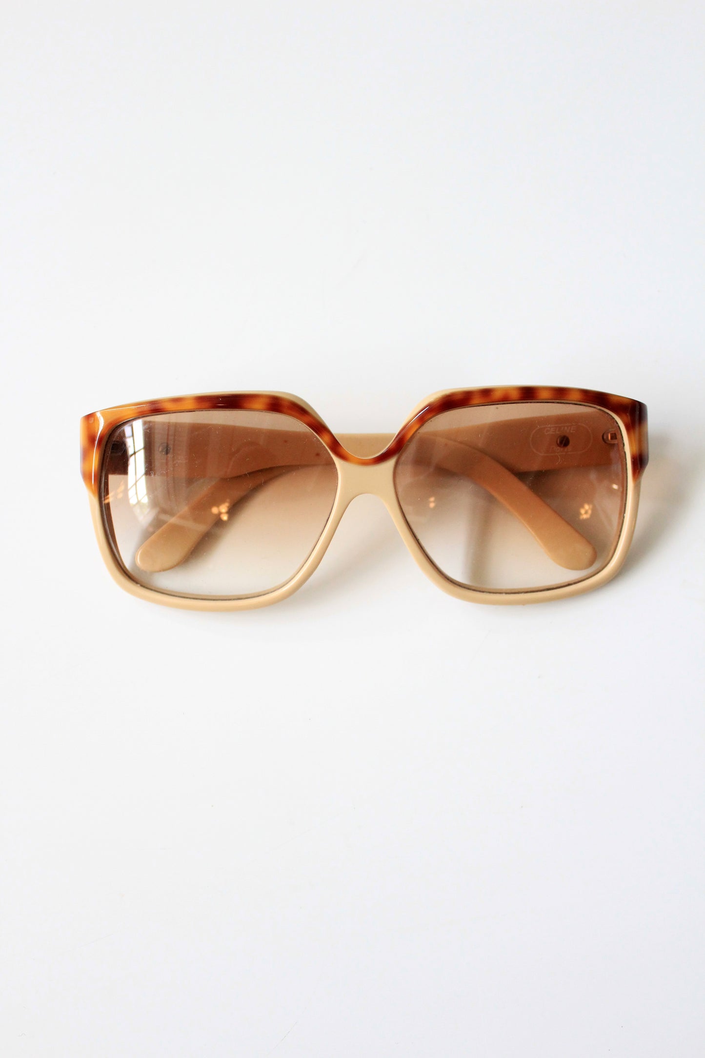 1980s Celinè Tortoise Shell and Beige Designer Sunglasses 