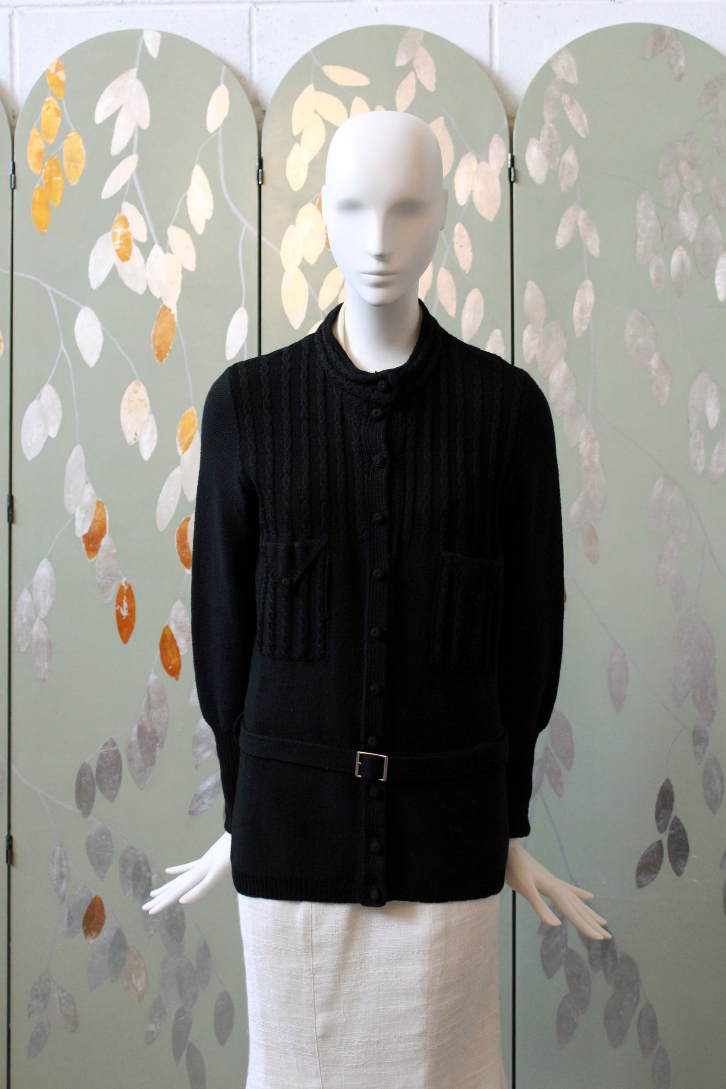 1970s Black Holt Renfrew Cardigan With Belt, Small 