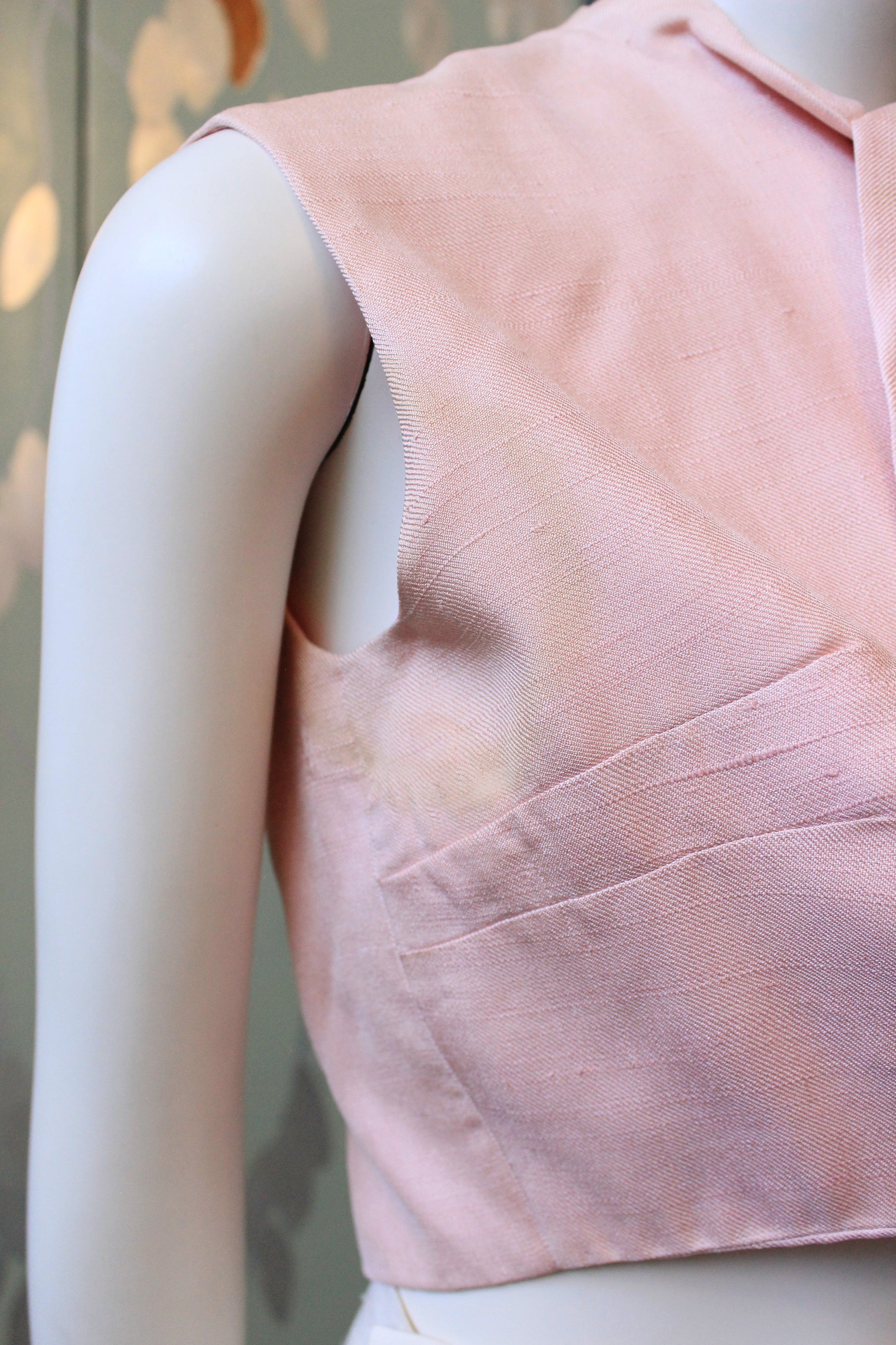 Vintage 1960s Pink Sleeveless Top With Oversized Black Buttons, XS