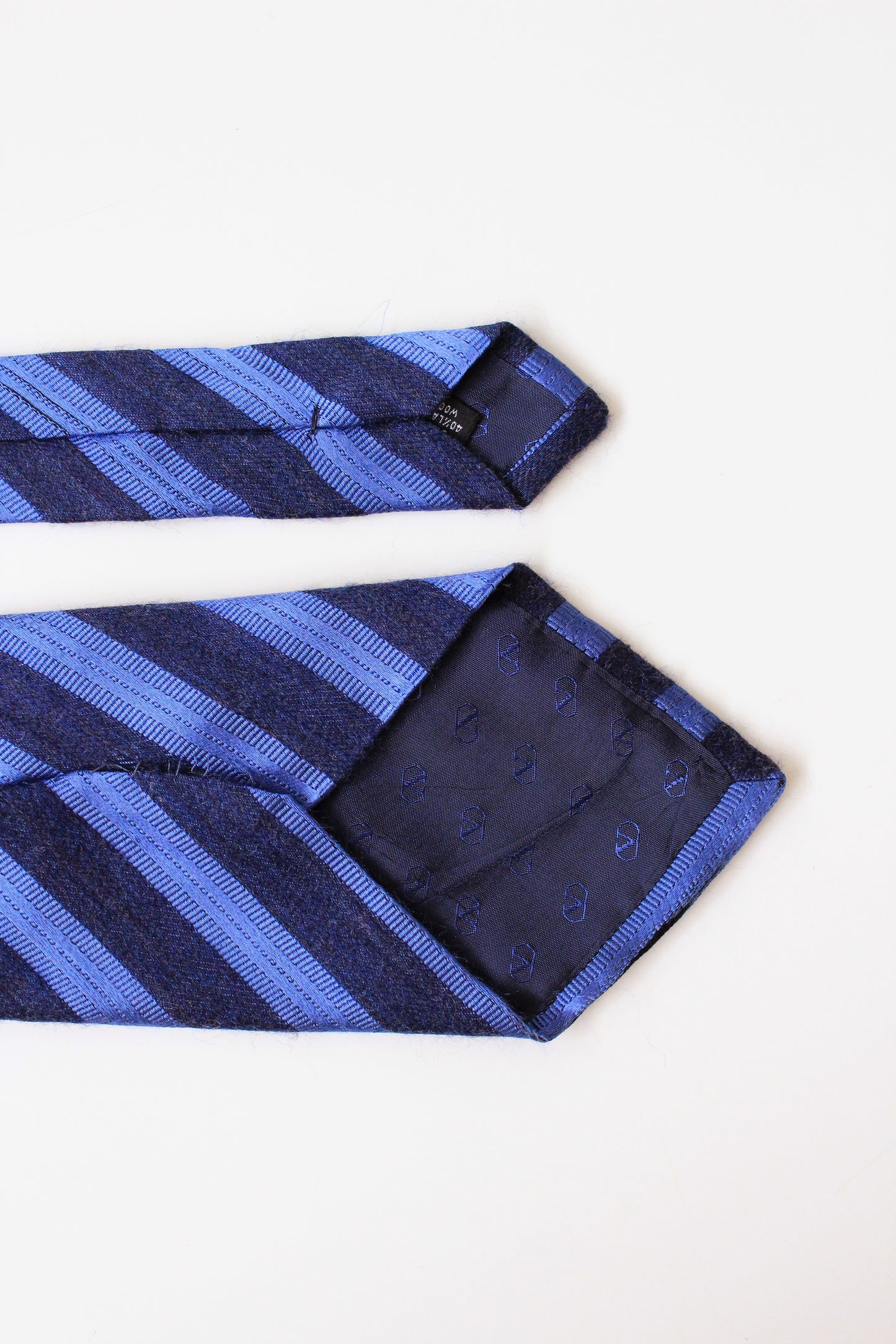 1990s Valentino Blue Striped Silk And Wool Designer Tie