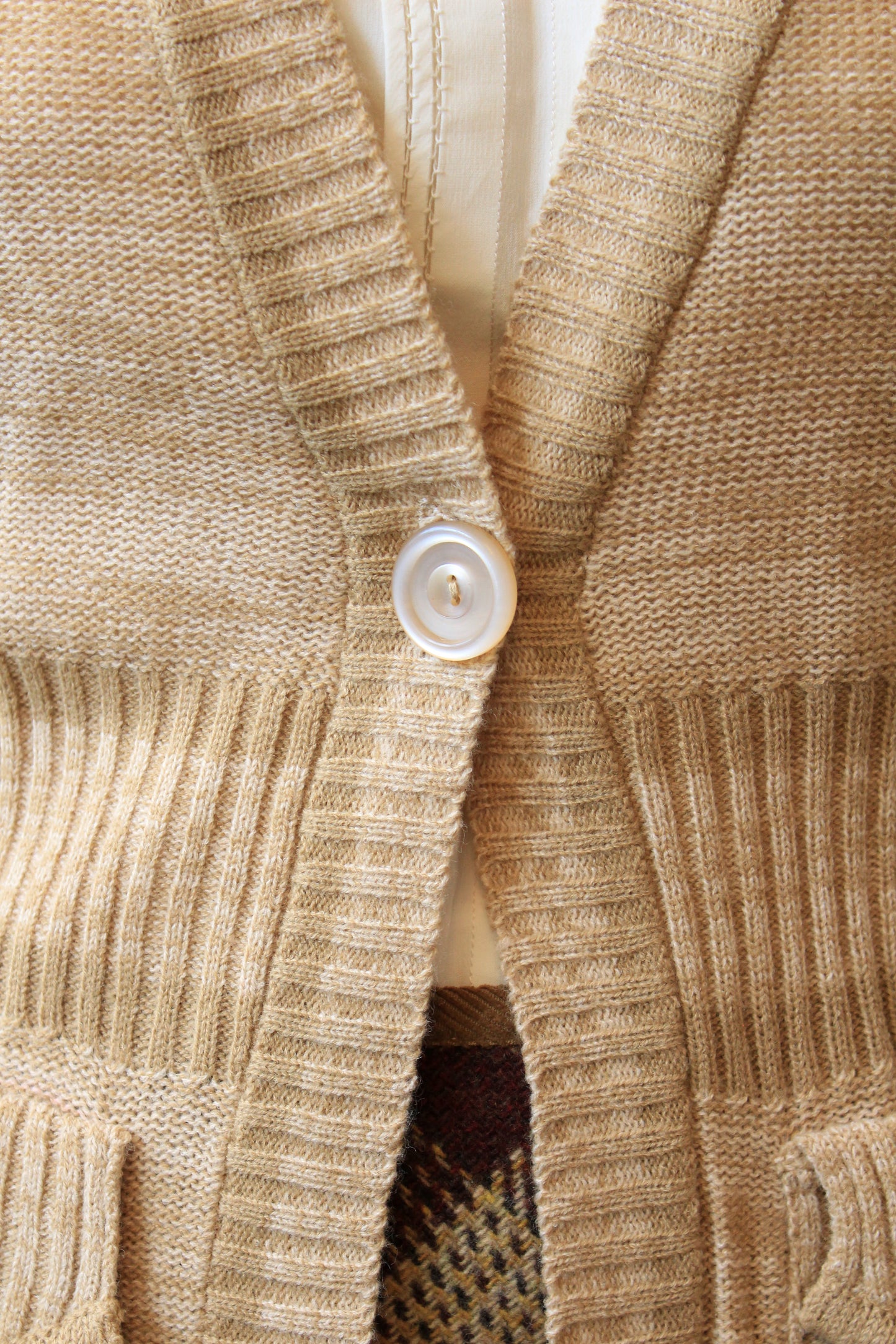 1980s Deadstock Cinched Waist Cream Cardigan, Medium and Large