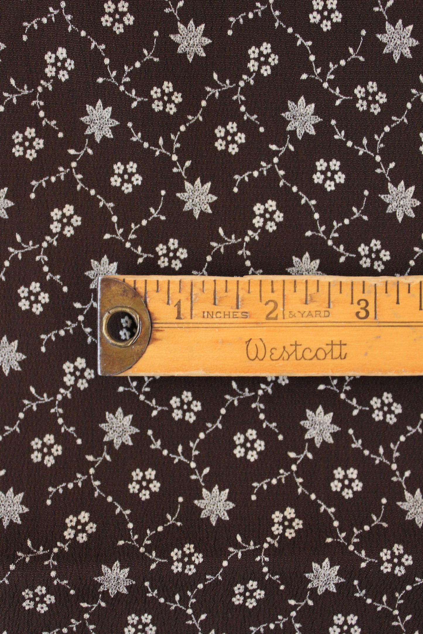 1930s Chocolate Brown And Taupe Floral Rayon Fabric, 4 Yards