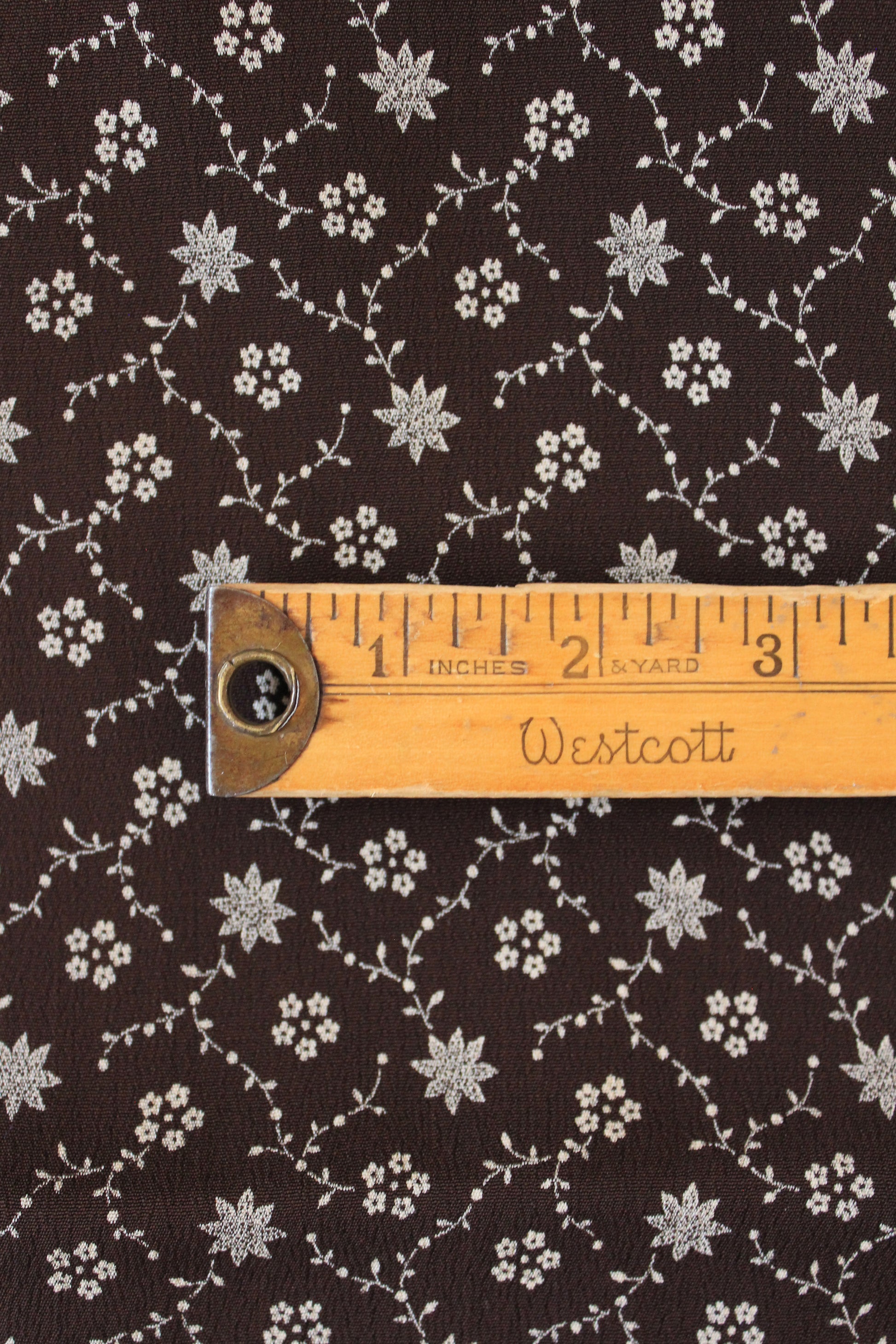 1930s Chocolate Brown And Taupe Floral Rayon Fabric, 4 Yards