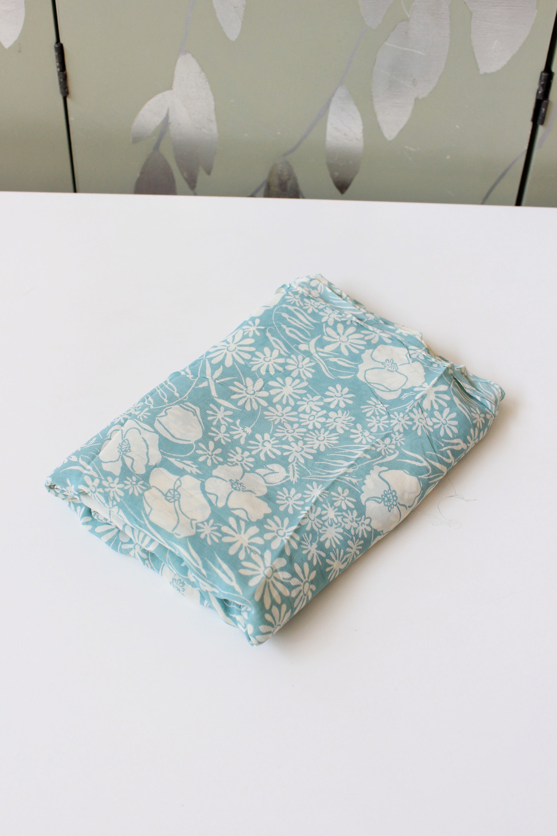 1940s Pastel Light Blue and White Feminine Floral Rayon Summer Fabric, 2.8 Yards