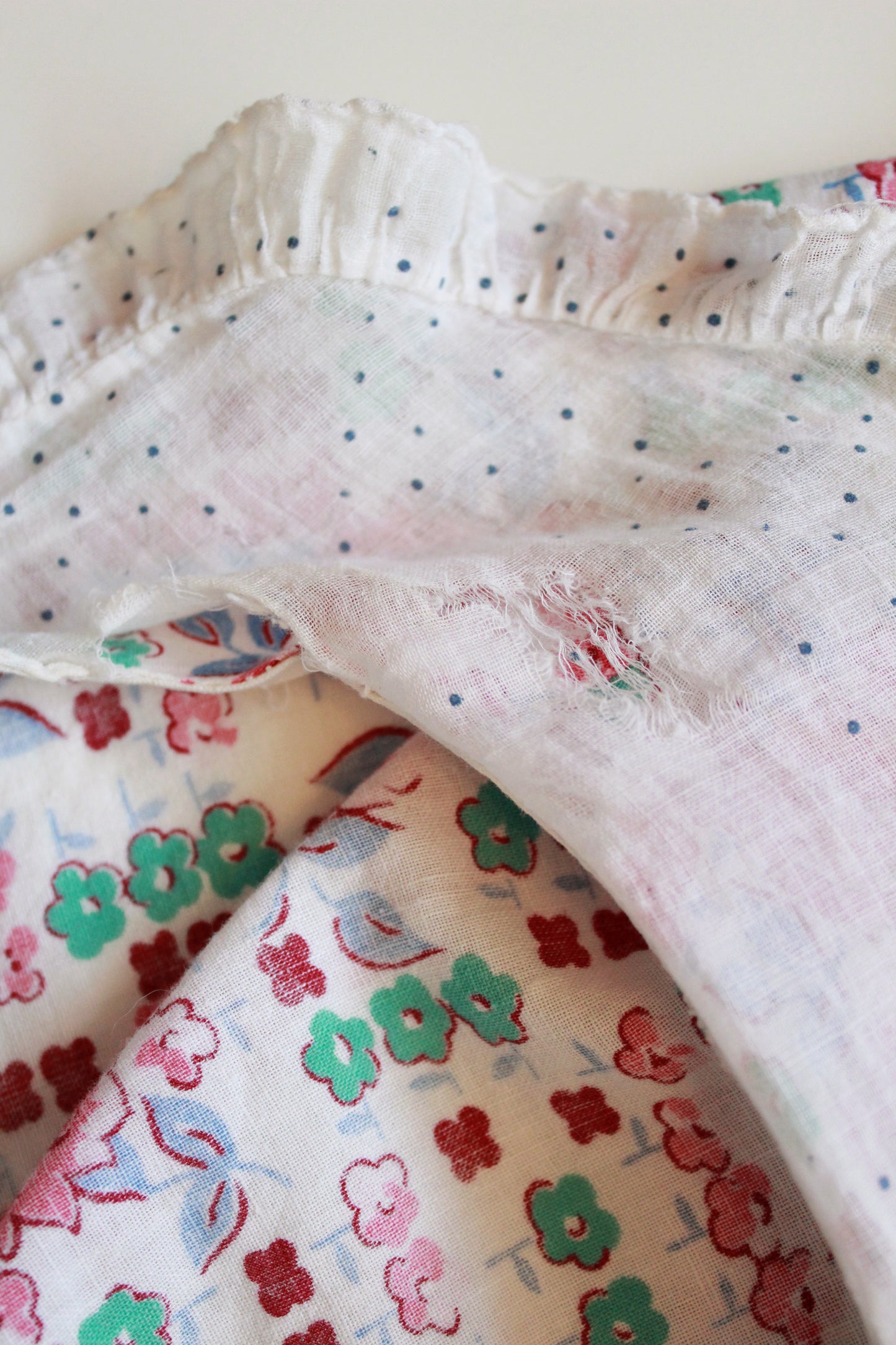 1940s  Floral Cotton Wrap House Dress With Embroidery, Medium