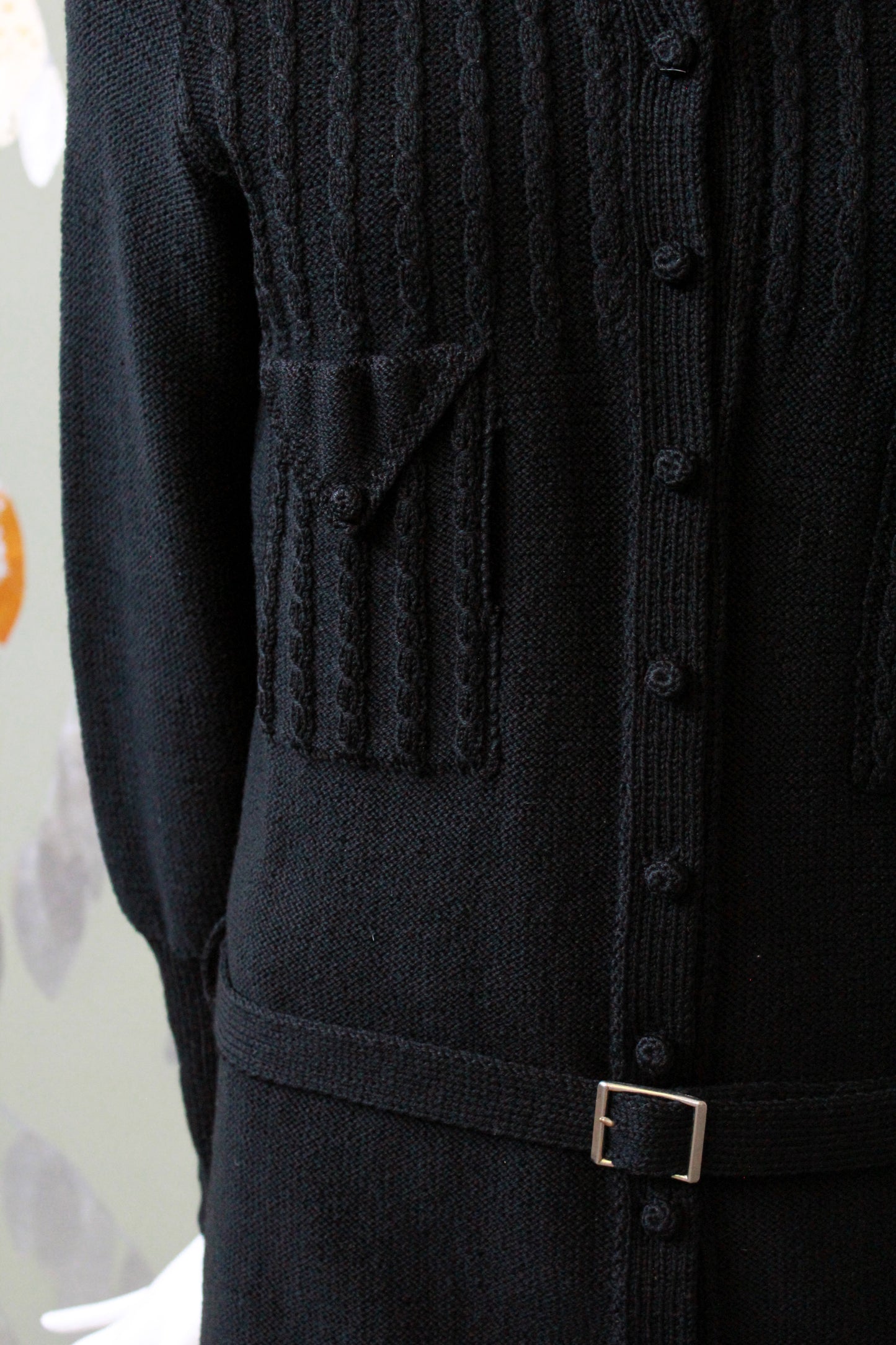 1970s Black Holt Renfrew Cardigan With Belt, Small 