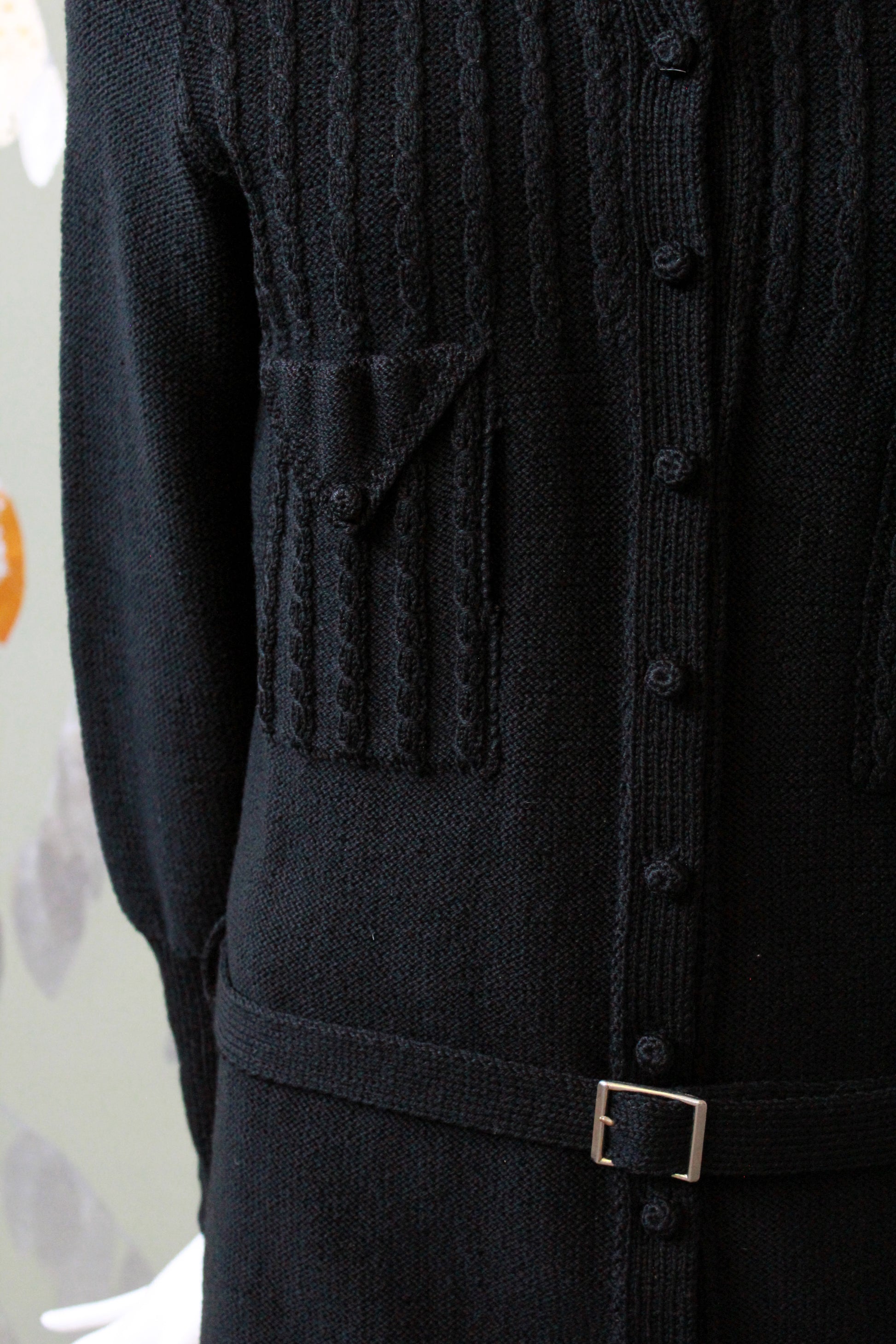 1970s Black Holt Renfrew Cardigan With Belt, Small 