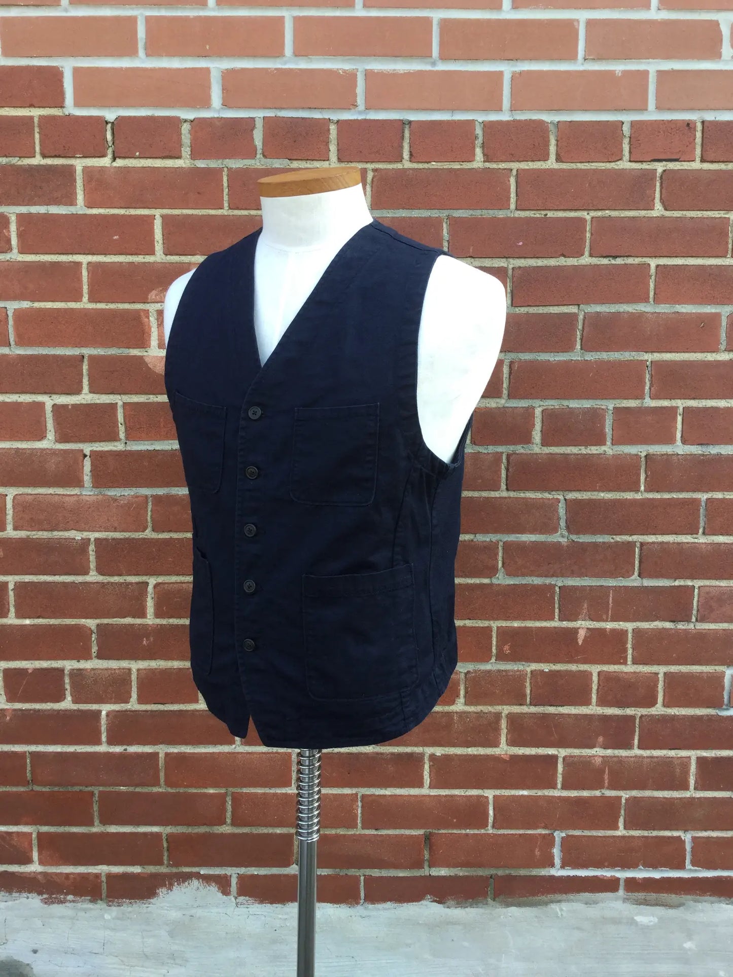 2010s Universal Works Navy Cotton Work Waistcoat, Large