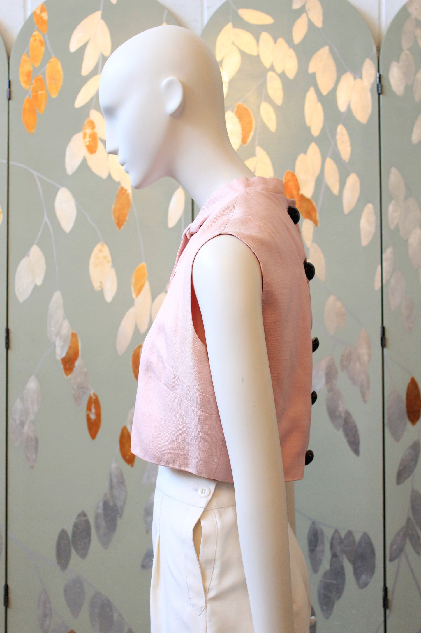 Vintage 1960s Pink Sleeveless Top With Oversized Black Buttons, XS