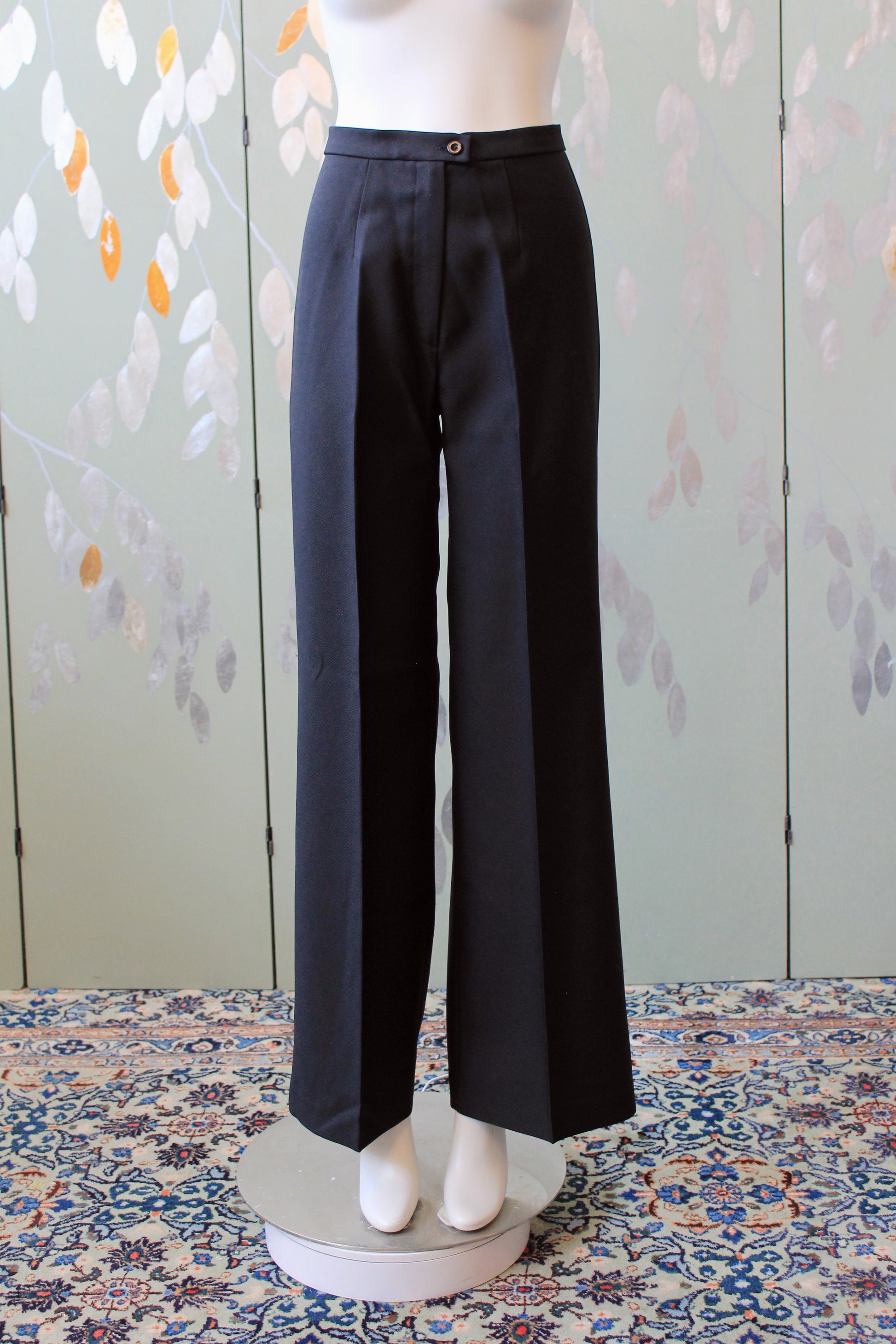 1970s Classic Black Wide Leg Flare Pants, XS