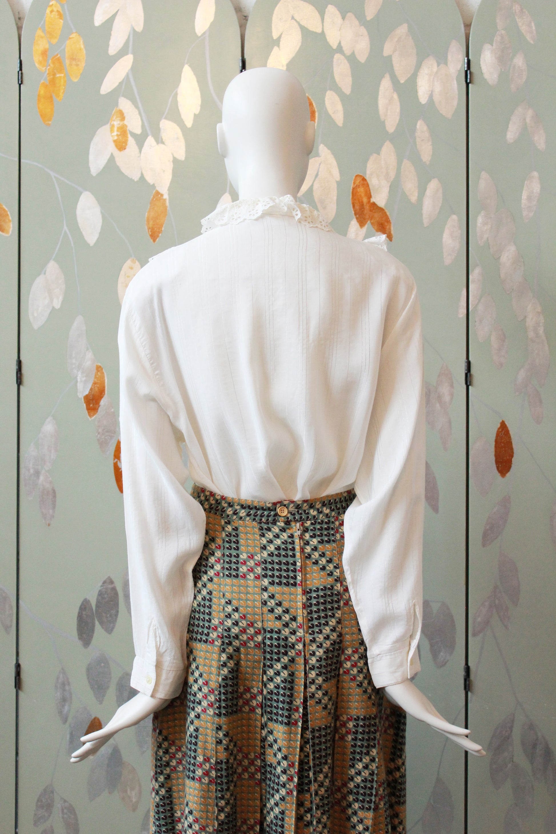 1990s Long Sleeve Blouse With Oversized Ruffle Broderie Yoke, XL