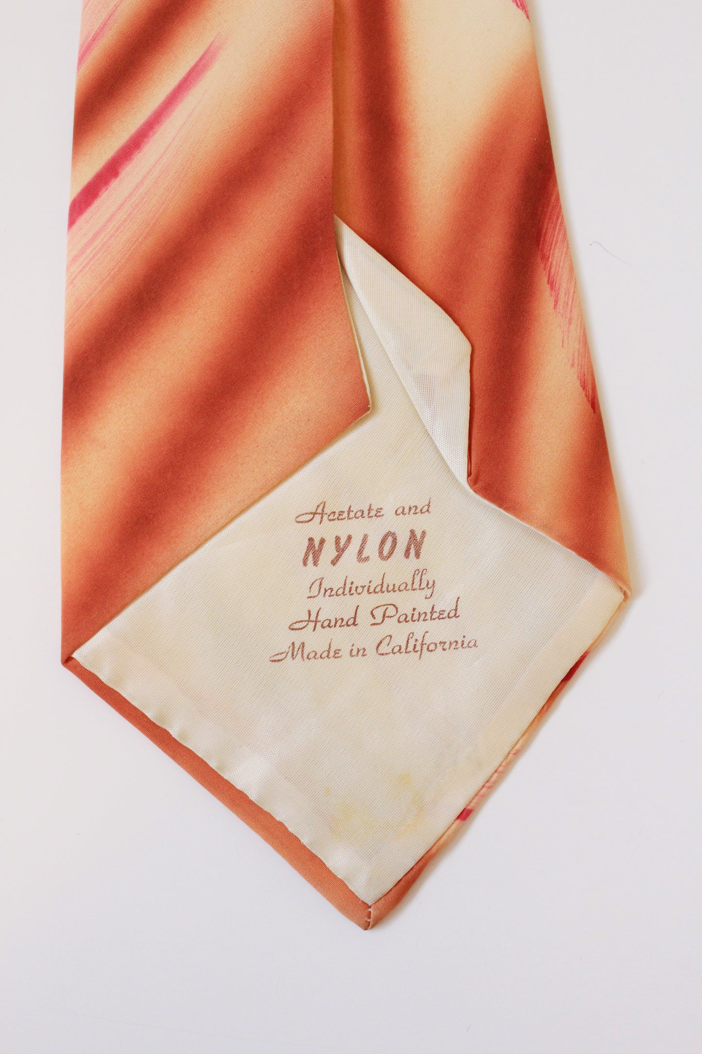 Vintage 1950s Orange and Green Leaf Hand Painted Rayon Tie