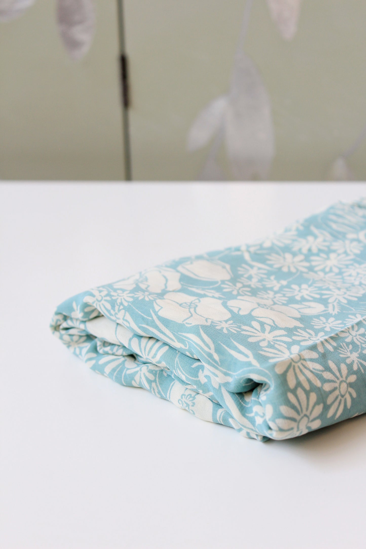 1940s Pastel Light Blue and White Feminine Floral Rayon Summer Fabric, 2.8 Yards