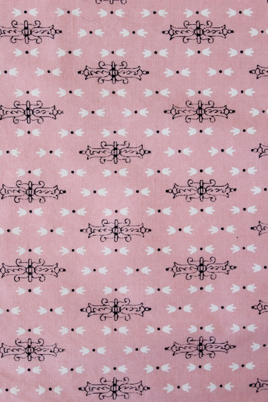 1950s Pink And Black Sewing Fabric With A Scattered Pattern, 4.5 Yards