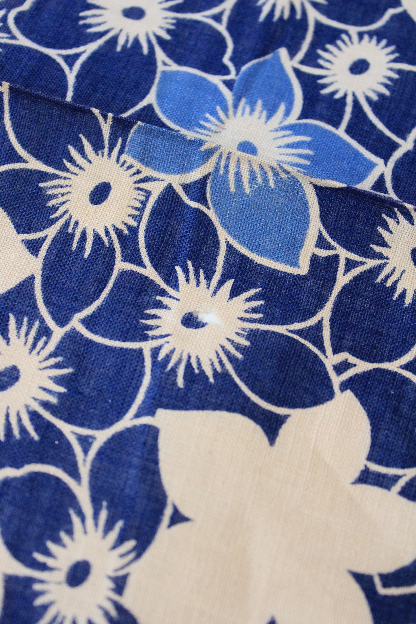 1940s Blue/White/Orange Repeating Flower Cotton Fabric, 6.75 Yards