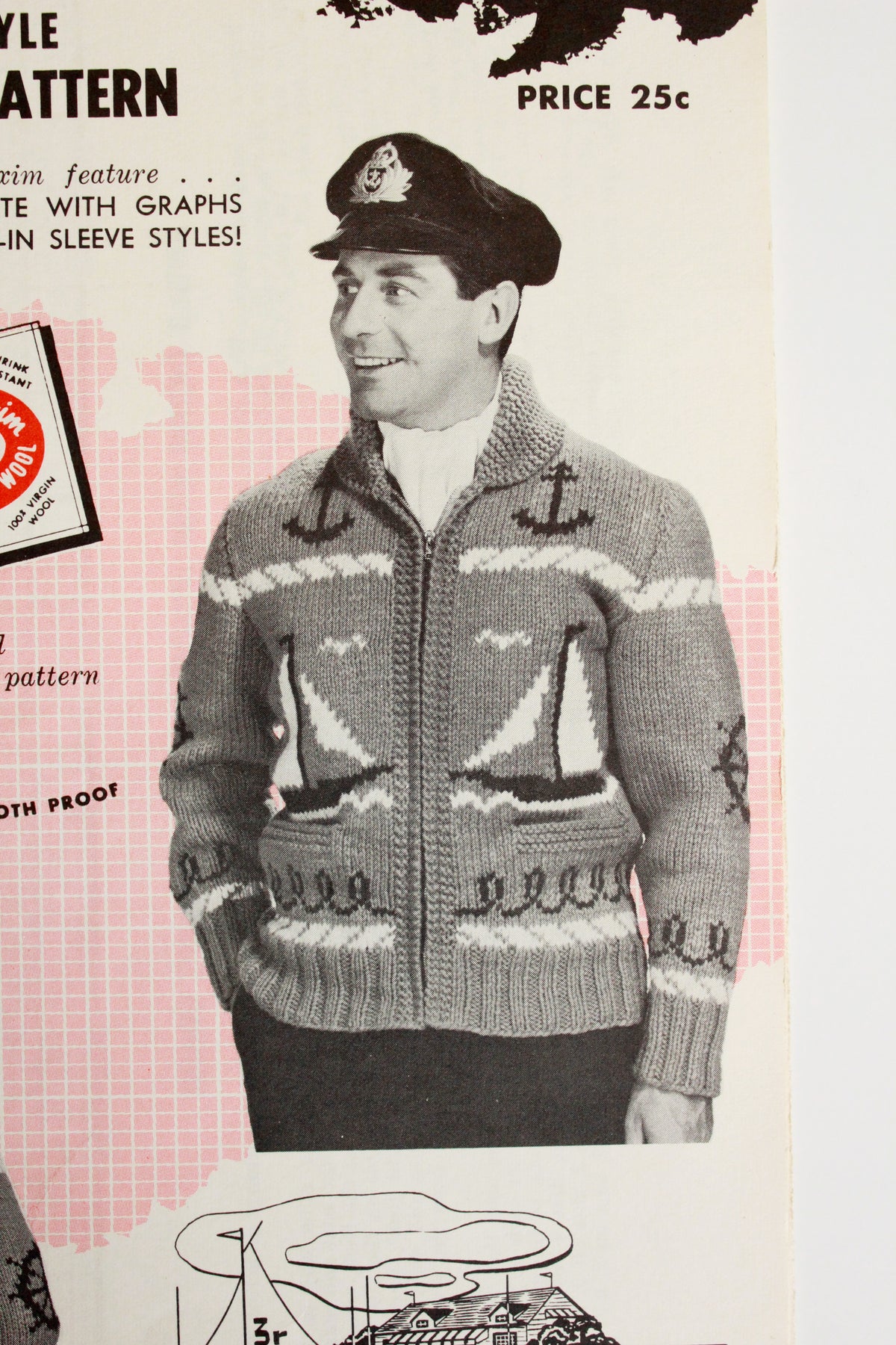 1950s Mary Maxim Mens 4 ply Kitting Pattern 426, Sailing Time 