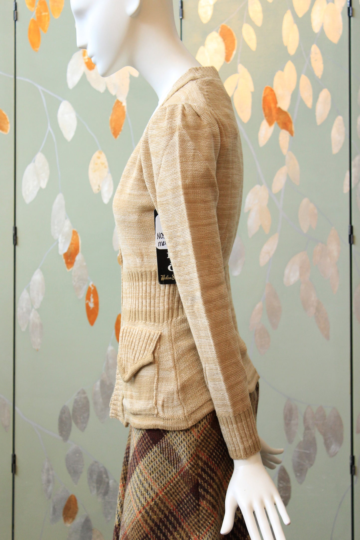 1980s Deadstock Cinched Waist Cream Cardigan, Medium and Large