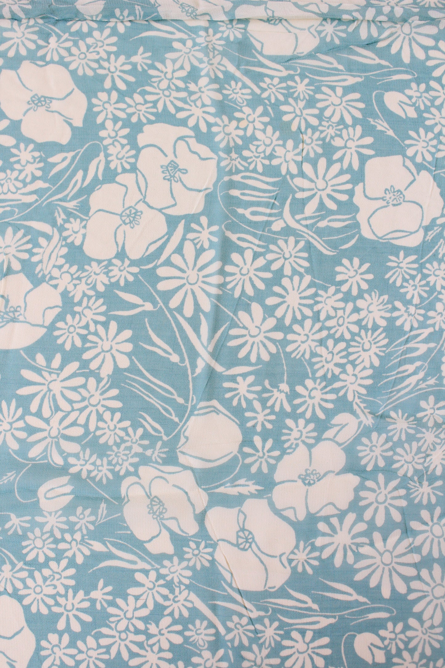 1940s Pastel Light Blue and White Feminine Floral Rayon Summer Fabric, 2.8 Yards