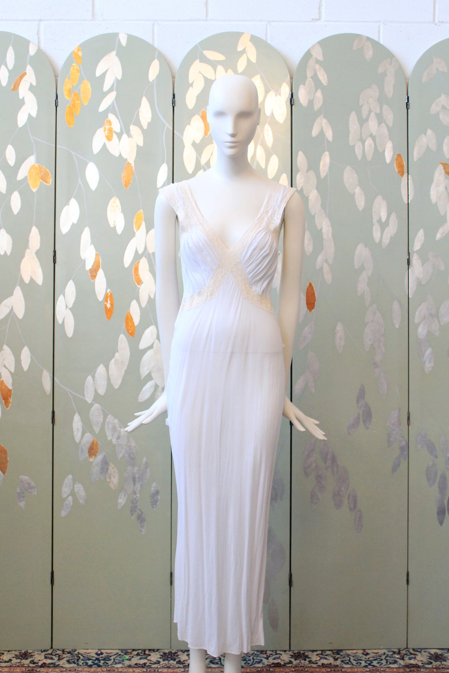 1940s Pale Blue Bias Cut Nightgown With Lace Trim, Small