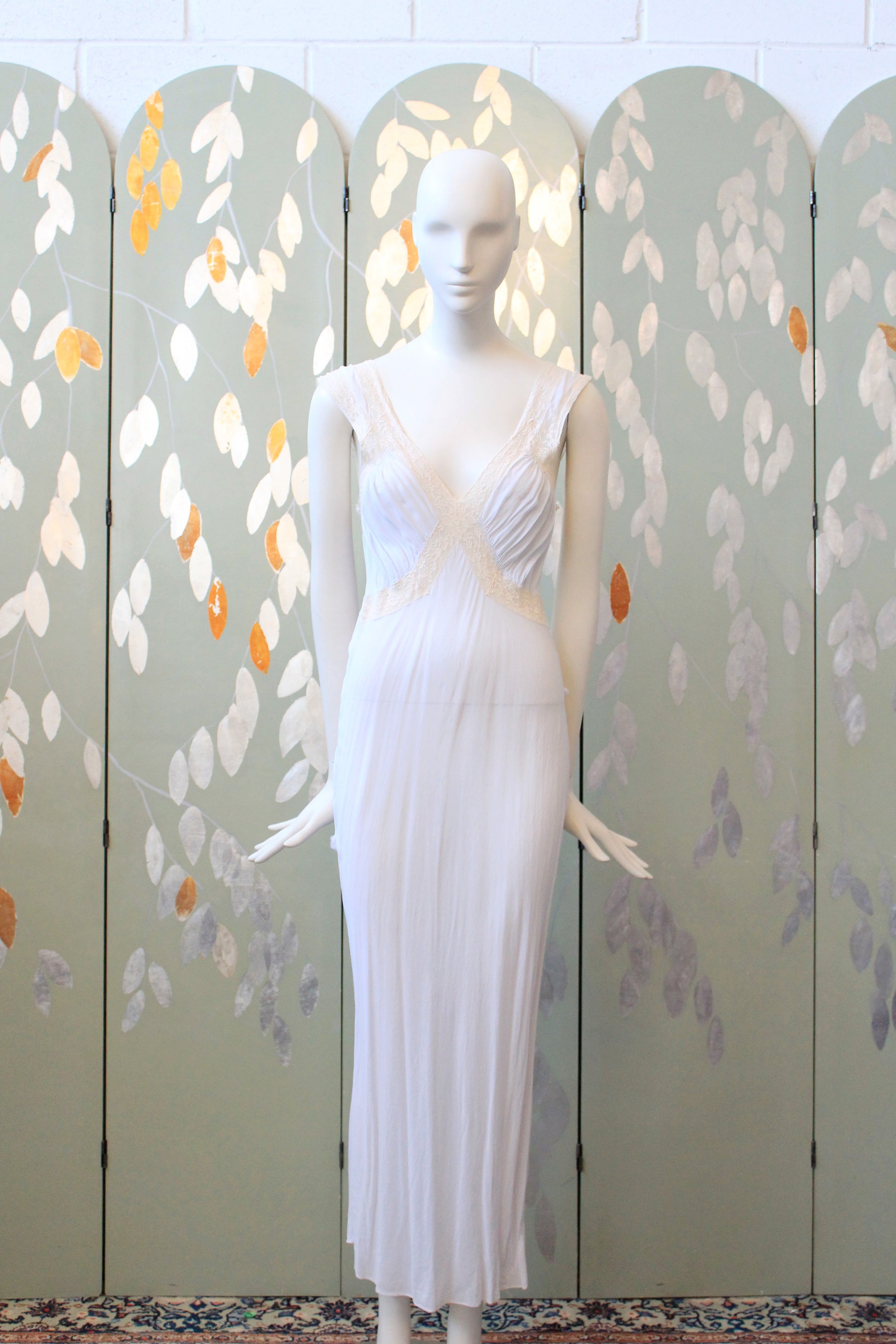 1940s Pale Blue Bias Cut Nightgown With Lace Trim, Small