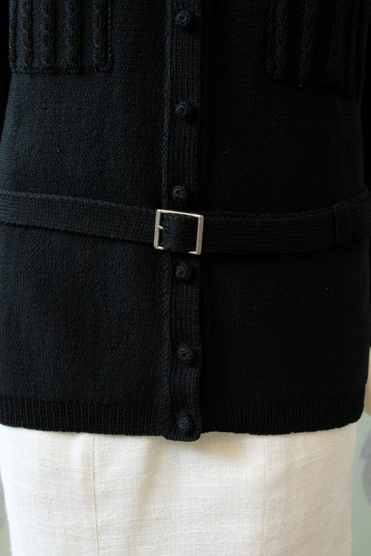 1970s Black Holt Renfrew Cardigan With Belt, Small 