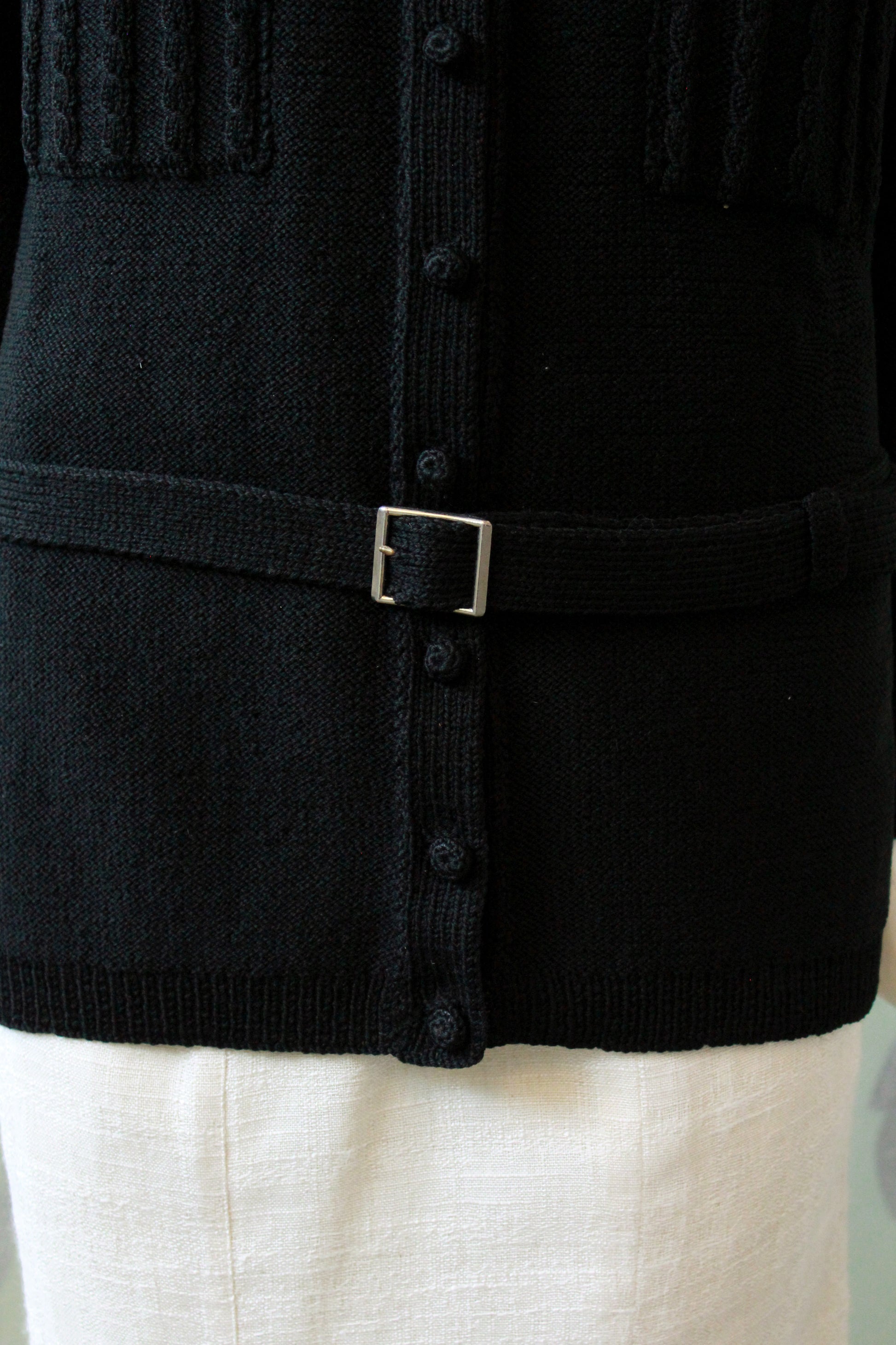 1970s Black Holt Renfrew Cardigan With Belt, Small 