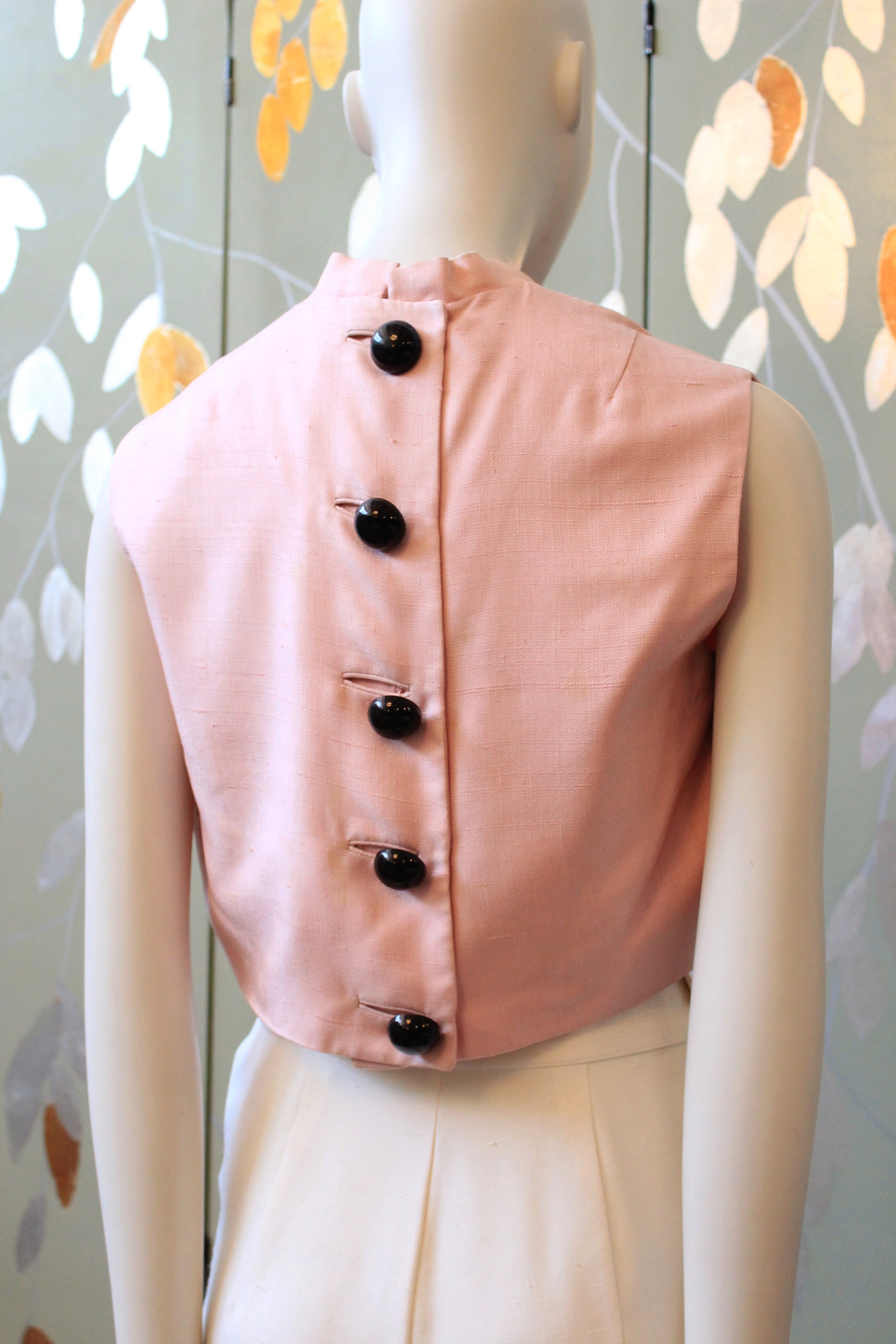 Vintage 1960s Pink Sleeveless Top With Oversized Black Buttons, XS